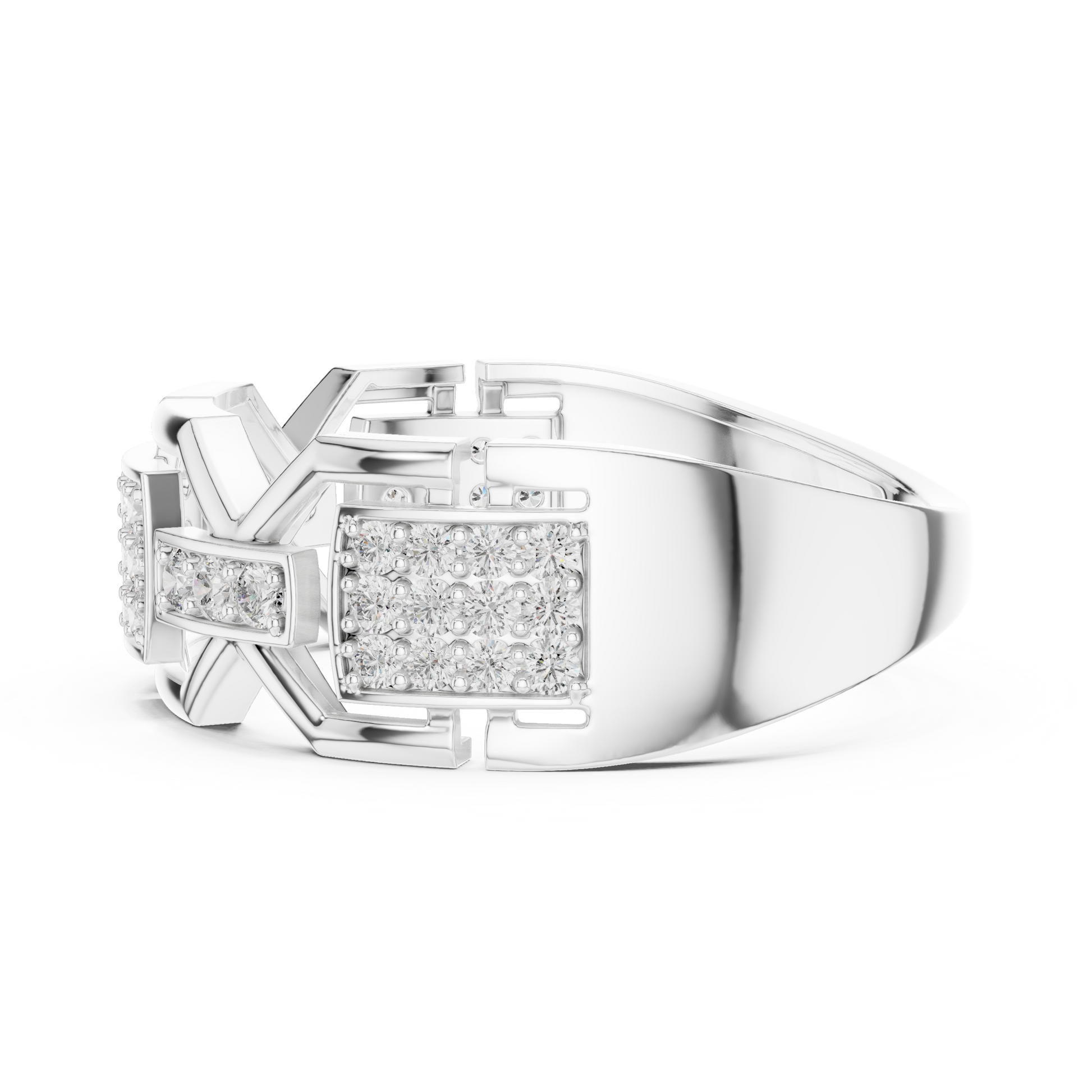 925 Sterling Silver Geometric Chain-Link Moissanite Statement Wedding Band for Men
