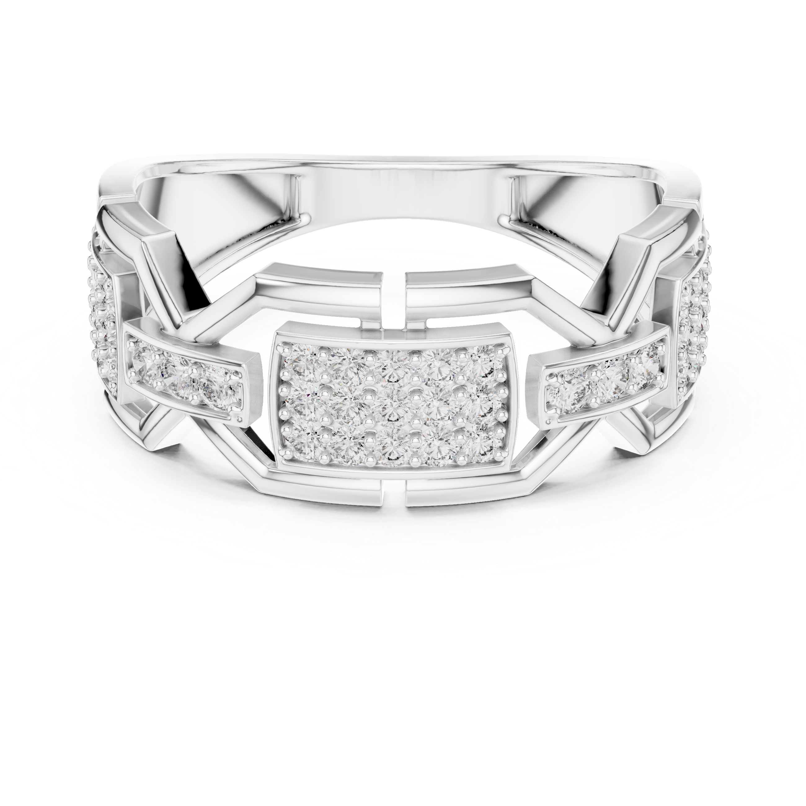 925 Sterling Silver Geometric Chain-Link Moissanite Statement Wedding Band for Men