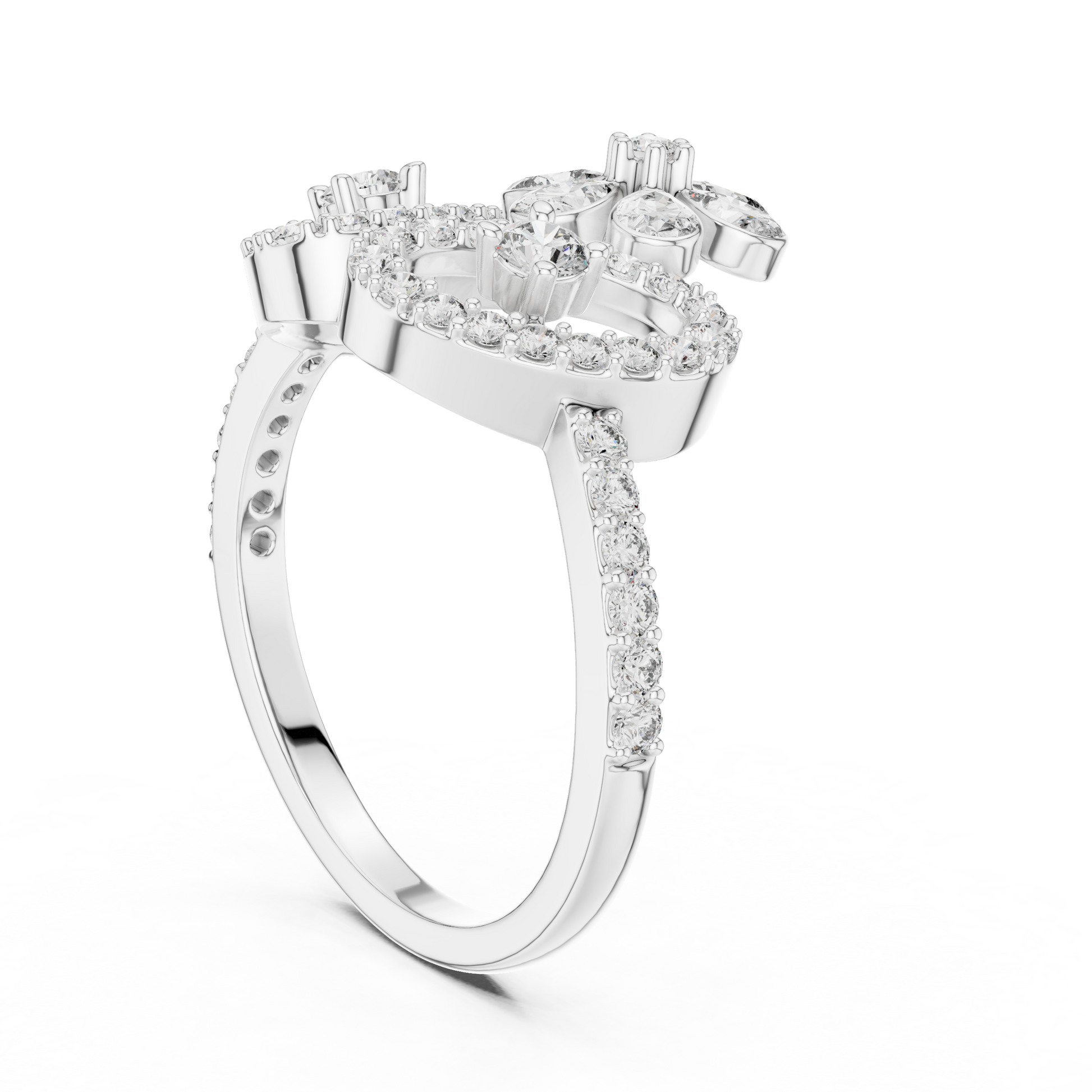 925 Sterling Silver Moissanite Flower Tiara Cocktail Ring for Women
