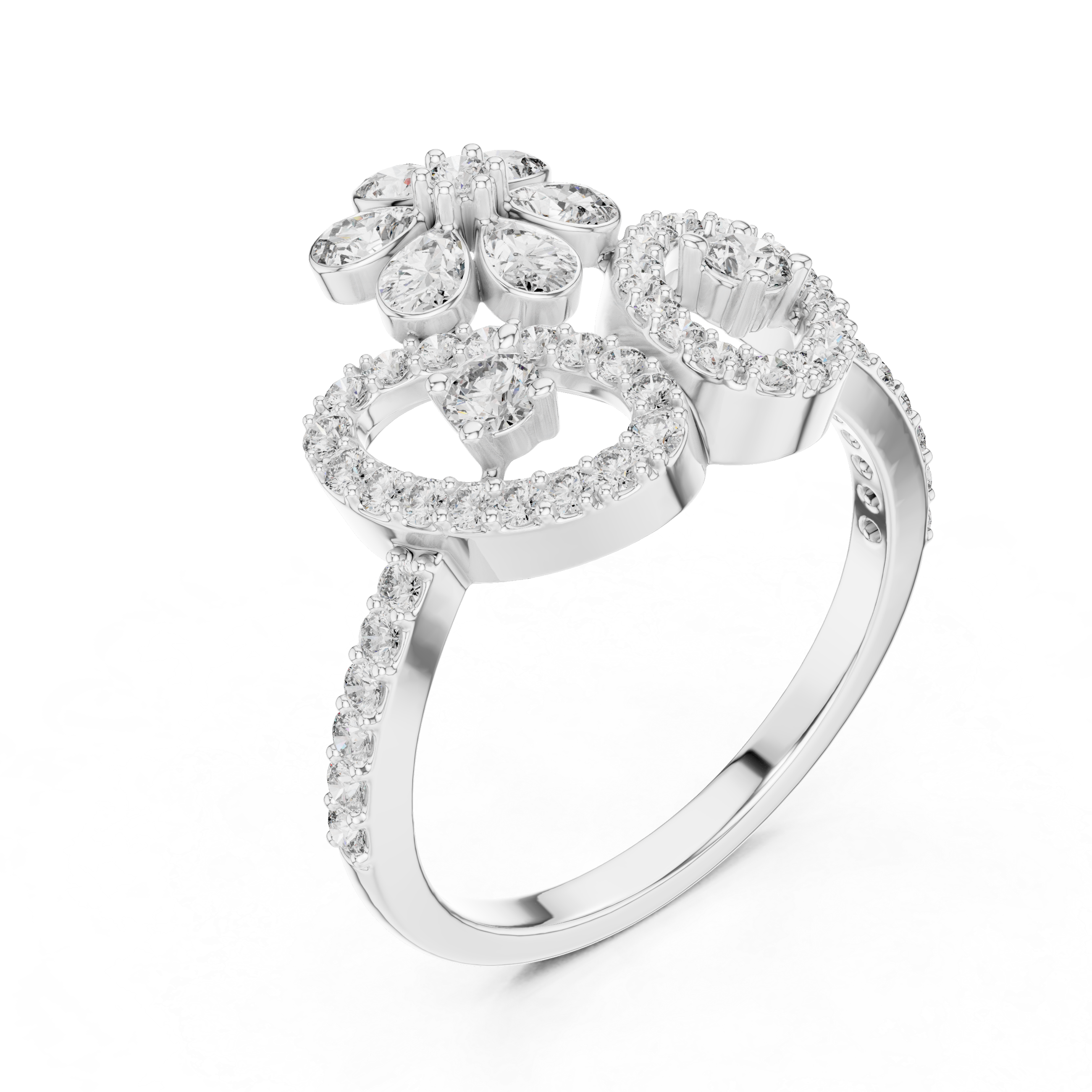 925 Sterling Silver Moissanite Flower Tiara Cocktail Ring for Women