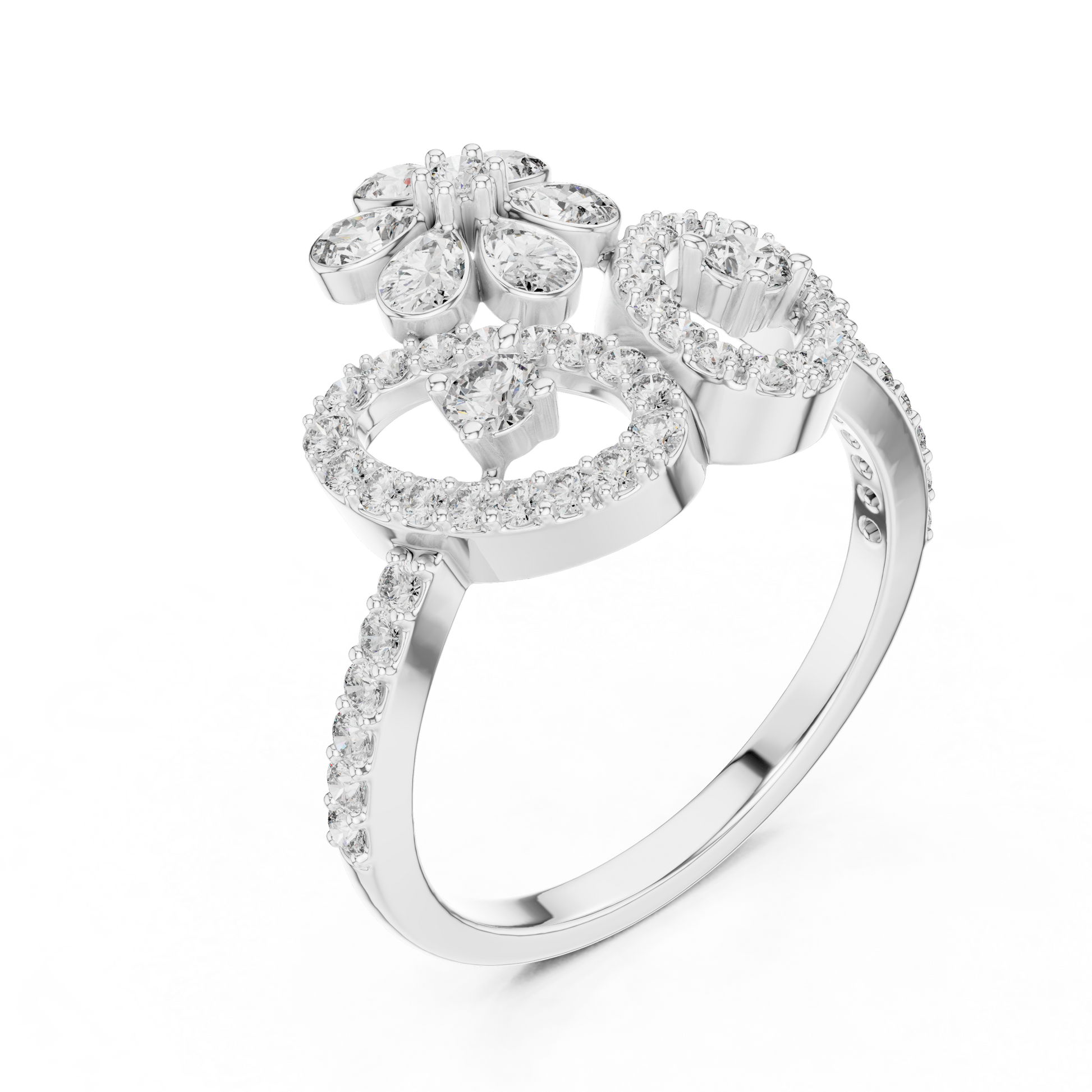 925 Sterling Silver Moissanite Flower Tiara Cocktail Ring for Women