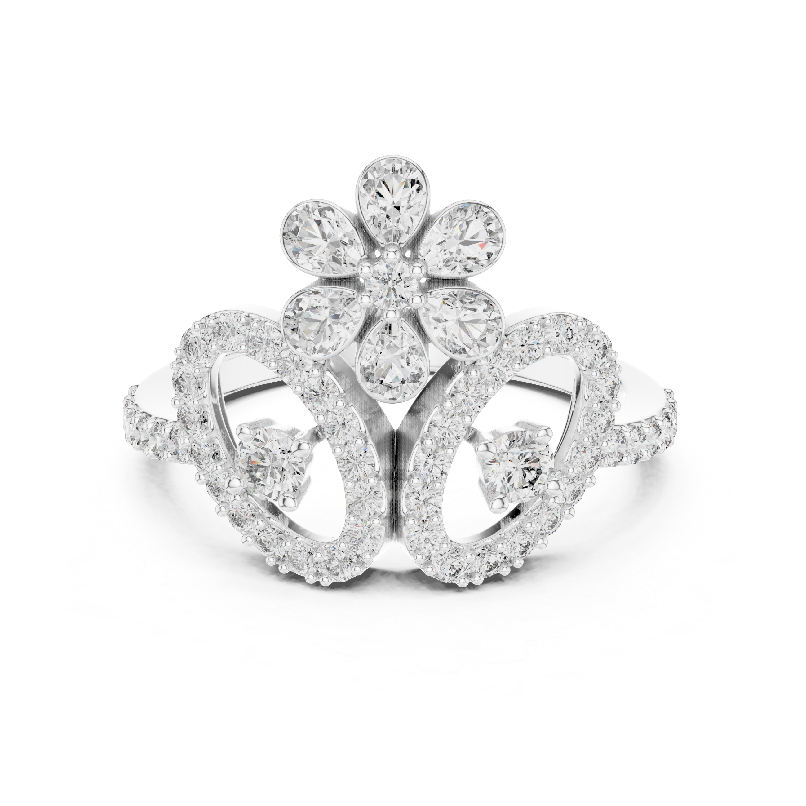 925 Sterling Silver Moissanite Flower Tiara Cocktail Ring for Women