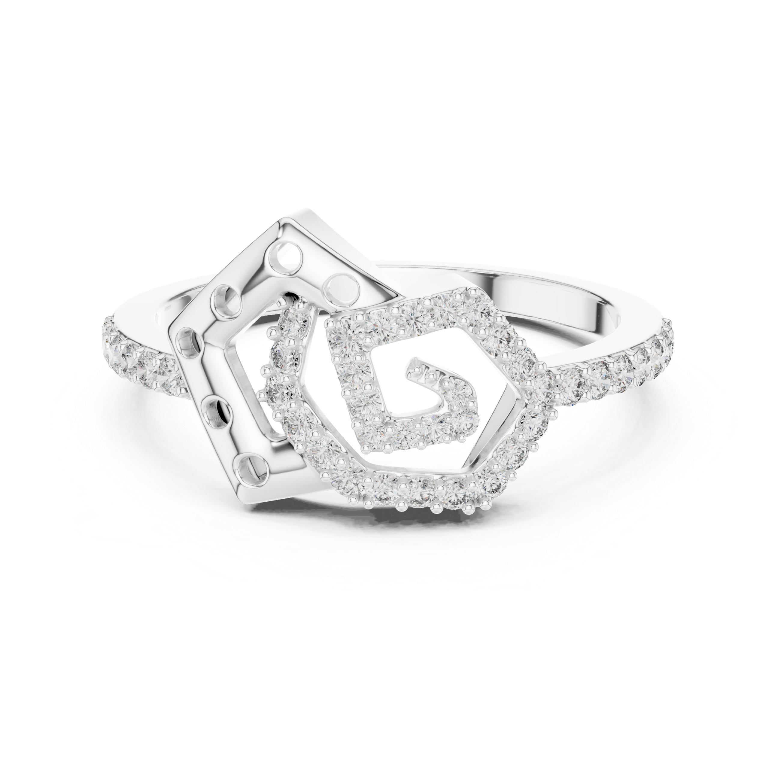 The Interlocking Geometric Duo Statement Moissanite Sterling Silver Ring
