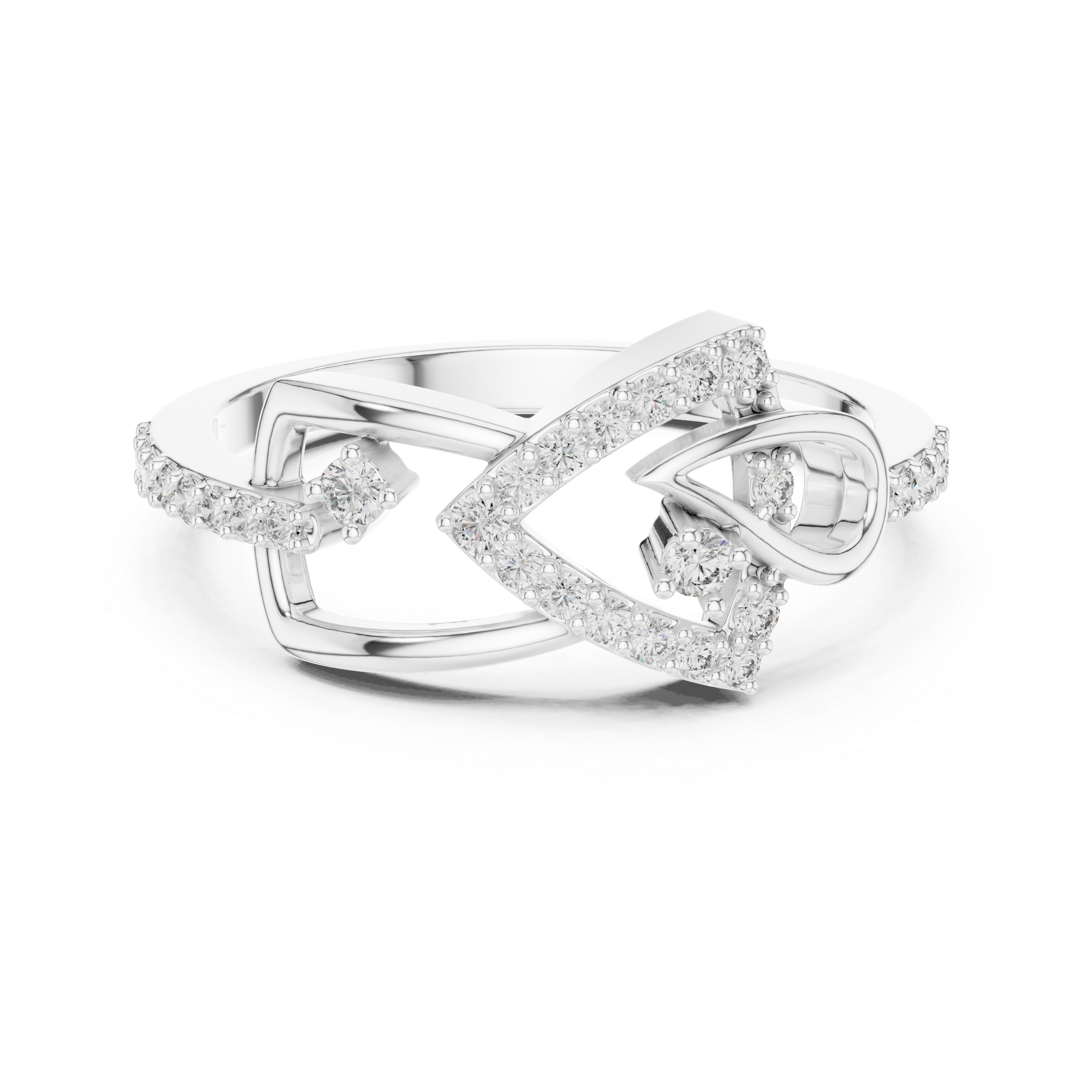 925 Sterling Silver Geometric Moissanite Diamond Bypass Infinity Knot Statement Ring