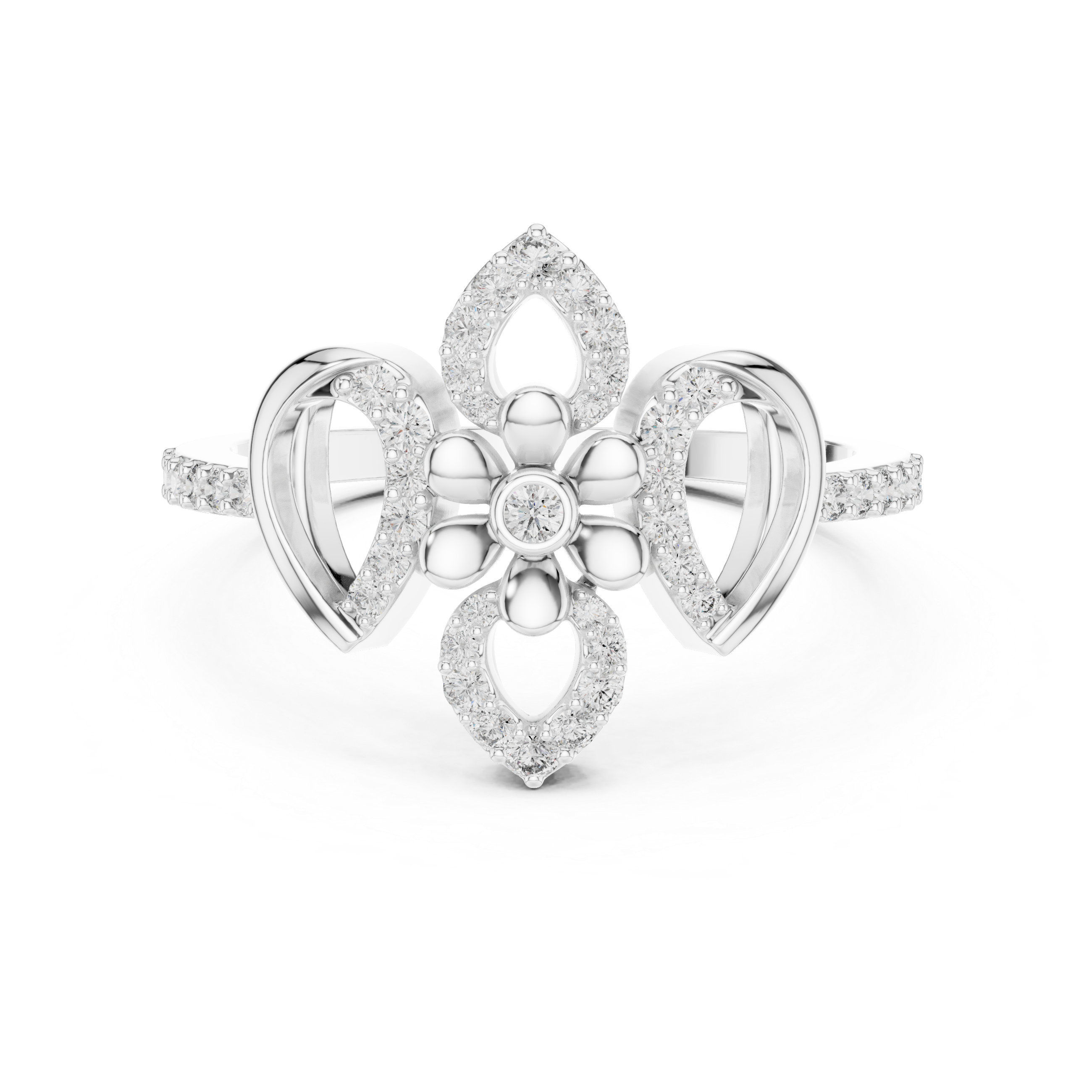 Elegant Fleur-de-Lis Floral Cocktail Statement Ring for Women in Sterling Silver
