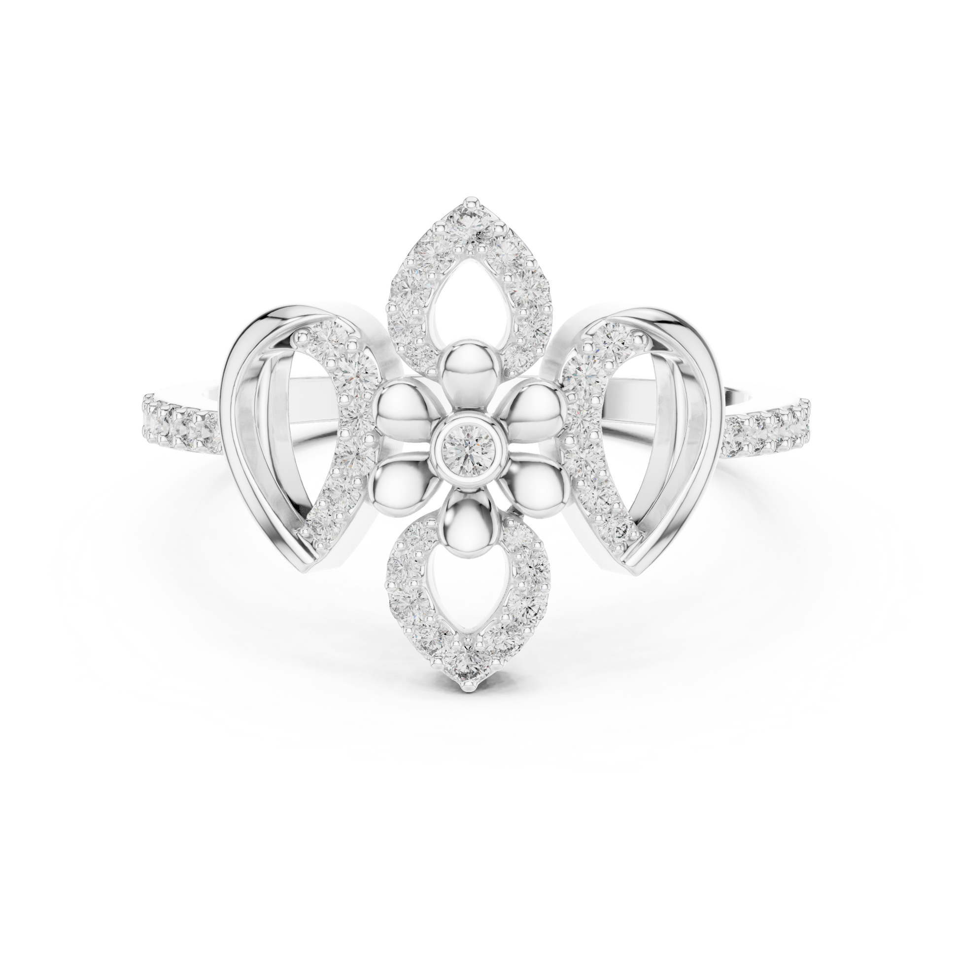Elegant Fleur-de-Lis Floral Cocktail Statement Ring for Women in Sterling Silver