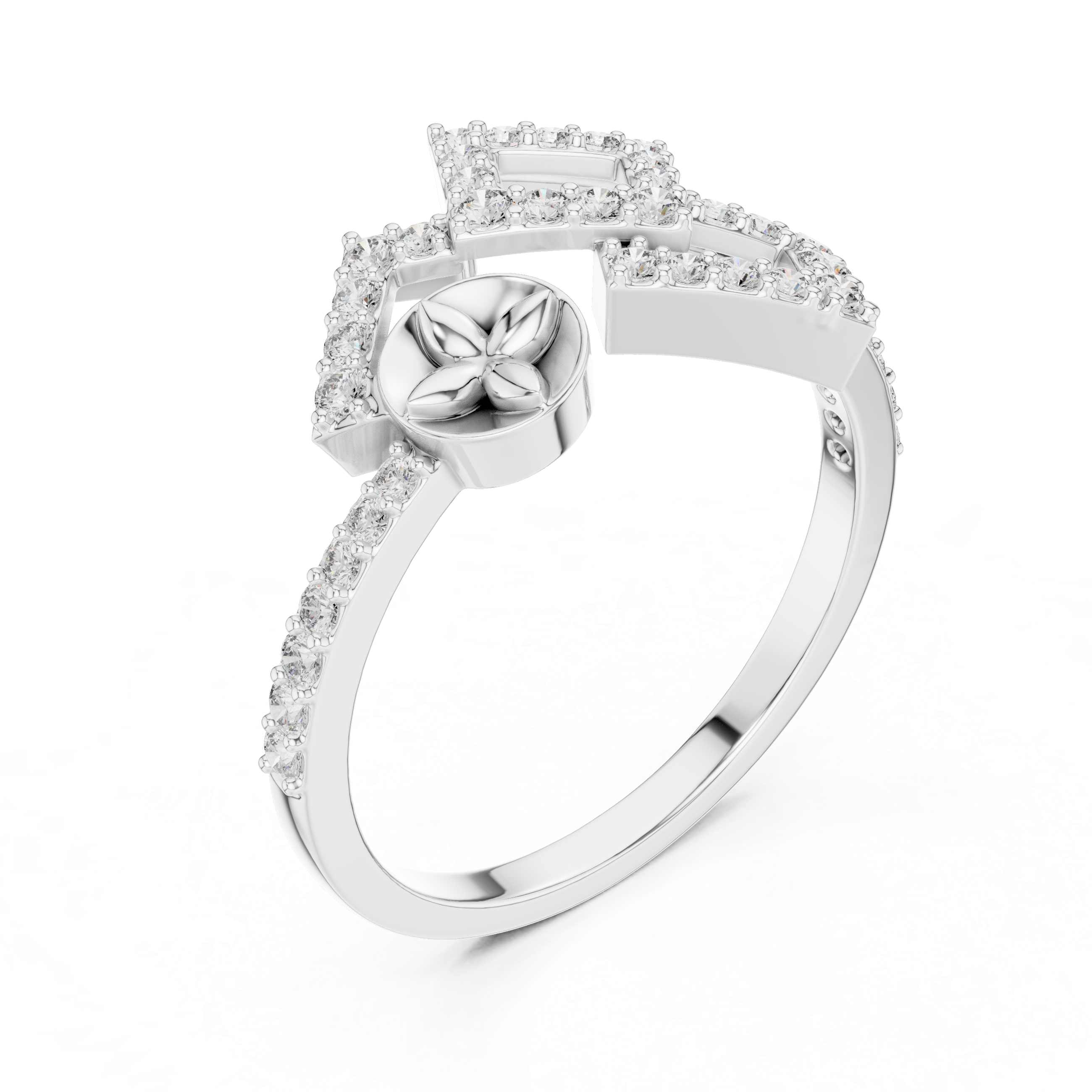 Open Bypass Contemporary Geometric Monogram Moissanite Diamond Ring in 925 Sterling Silver