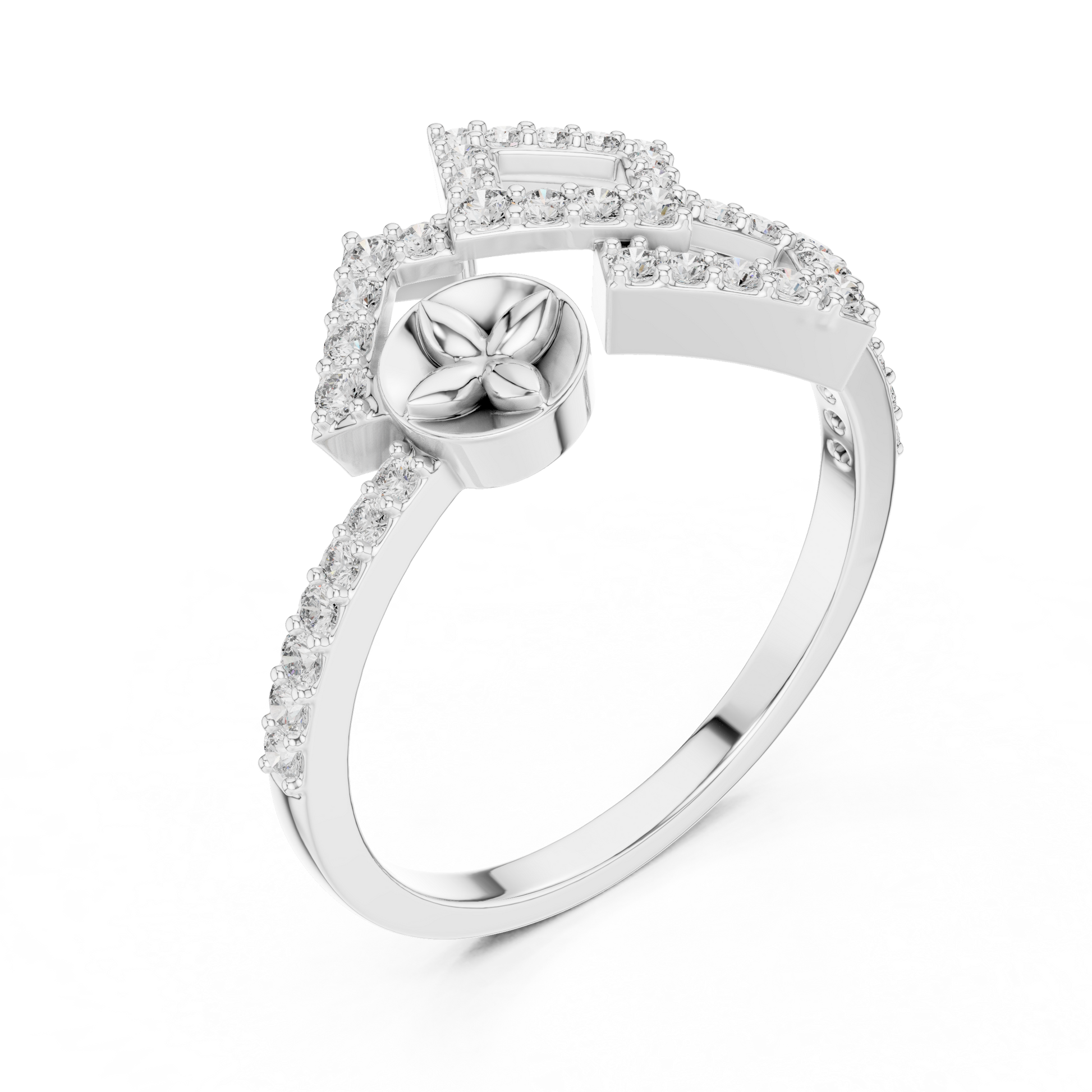 Open Bypass Contemporary Geometric Monogram Moissanite Diamond Ring in 925 Sterling Silver