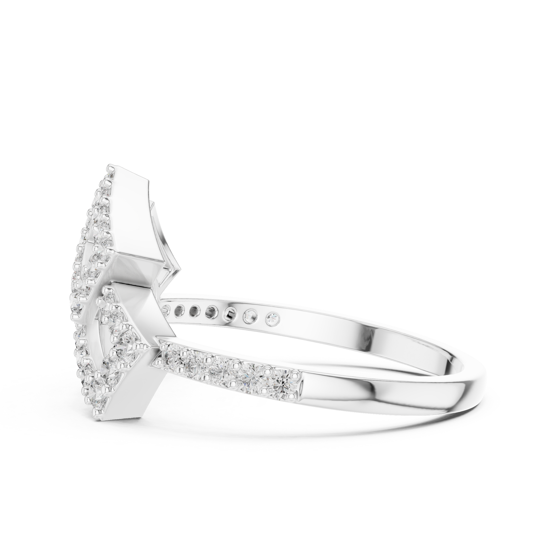 Open Bypass Contemporary Geometric Monogram Moissanite Diamond Ring in 925 Sterling Silver
