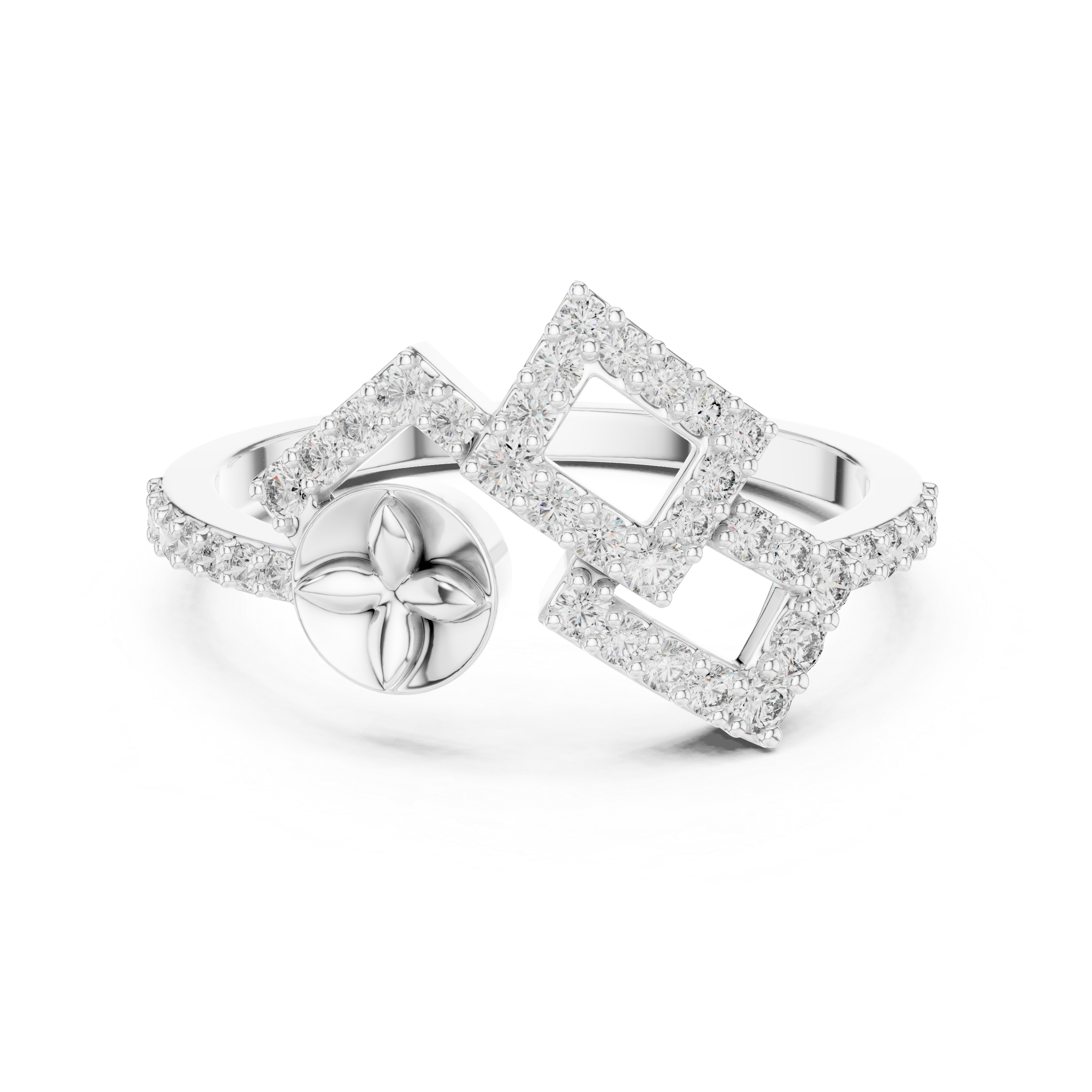 Open Bypass Contemporary Geometric Monogram Moissanite Diamond Ring in 925 Sterling Silver