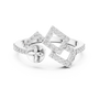 Open Bypass Contemporary Geometric Monogram Moissanite Diamond Ring in 925 Sterling Silver