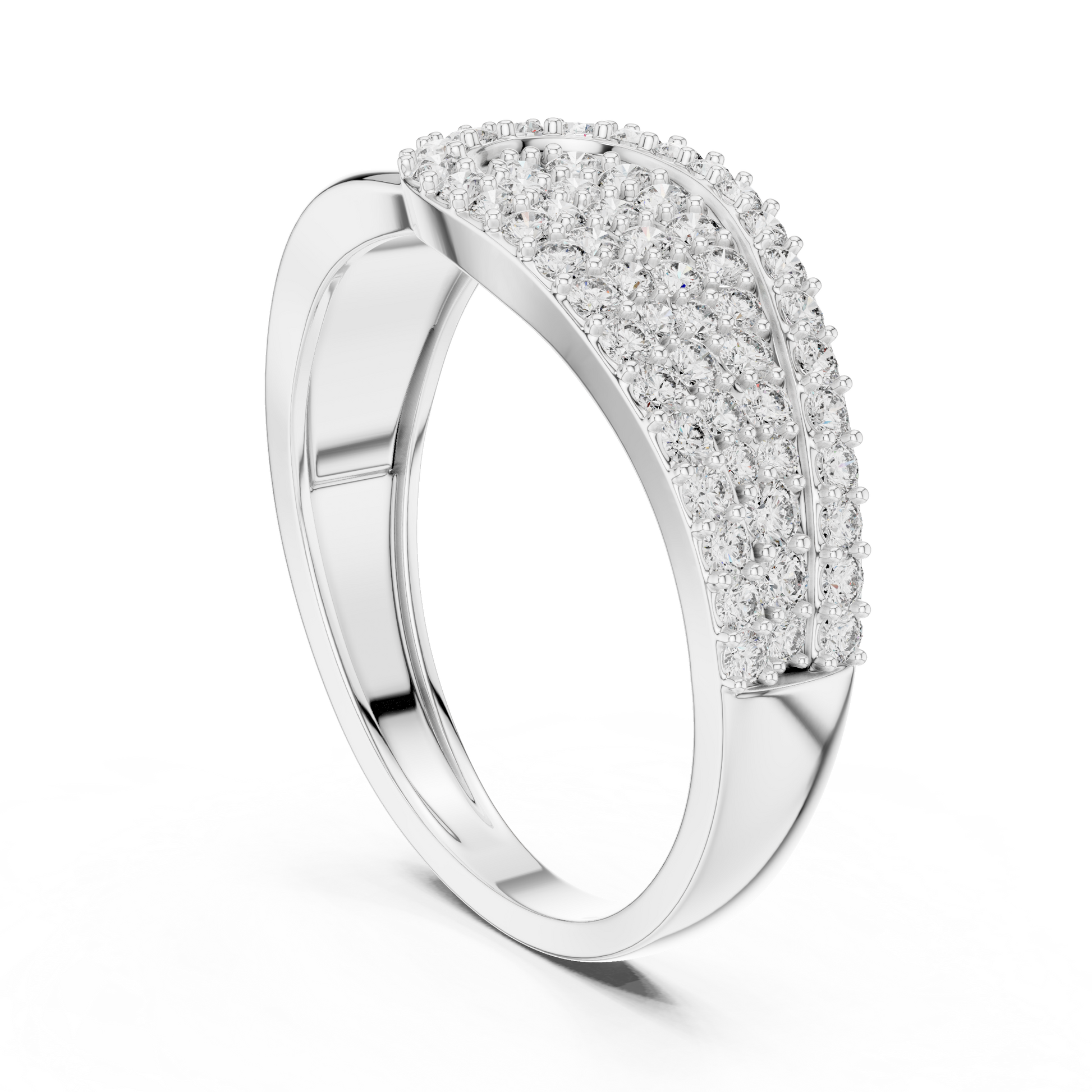 Asymmetrical Belt-Inspired Statement Pavé Round Moissanite Buckle Cocktail Ring