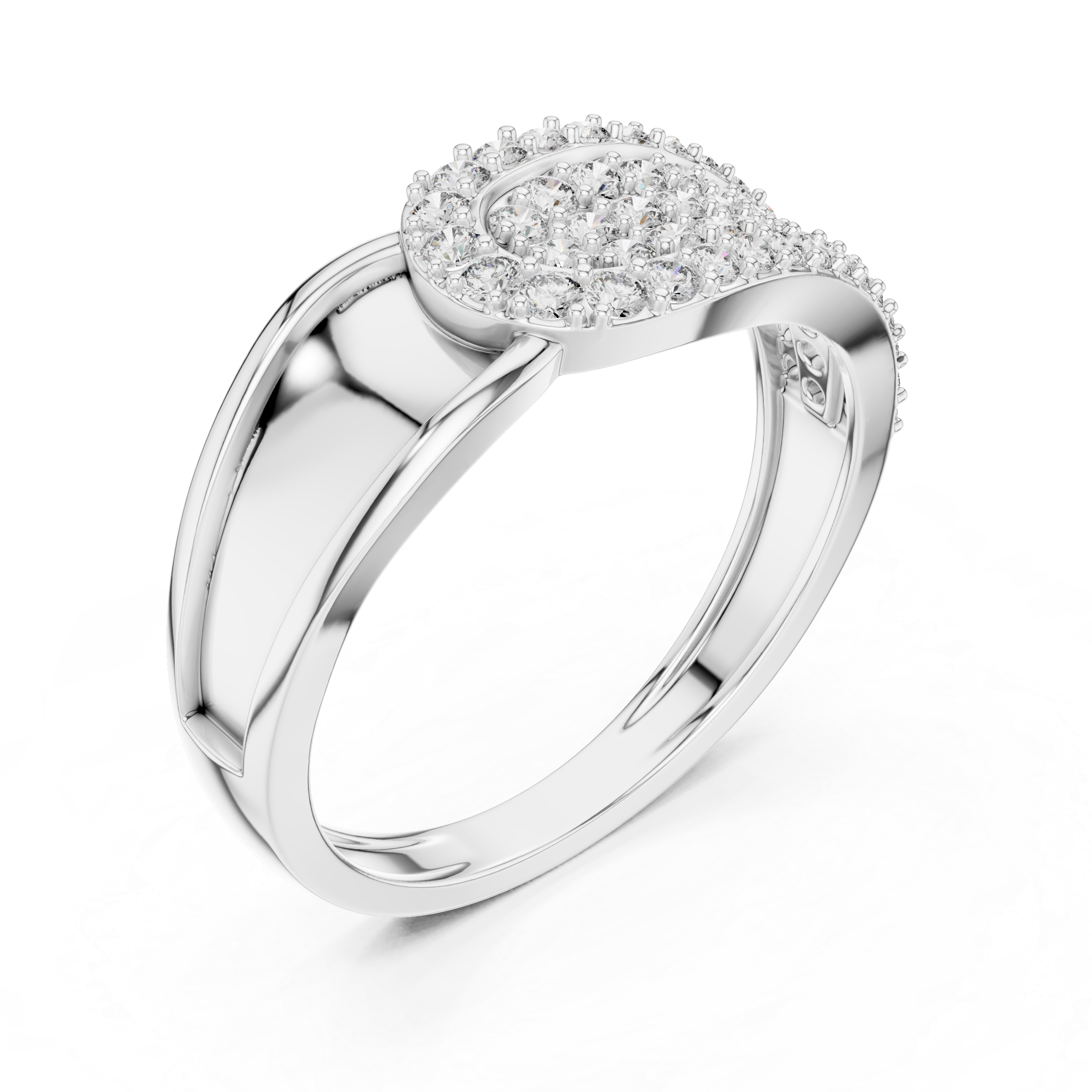 Asymmetrical Belt-Inspired Statement Pavé Round Moissanite Buckle Cocktail Ring