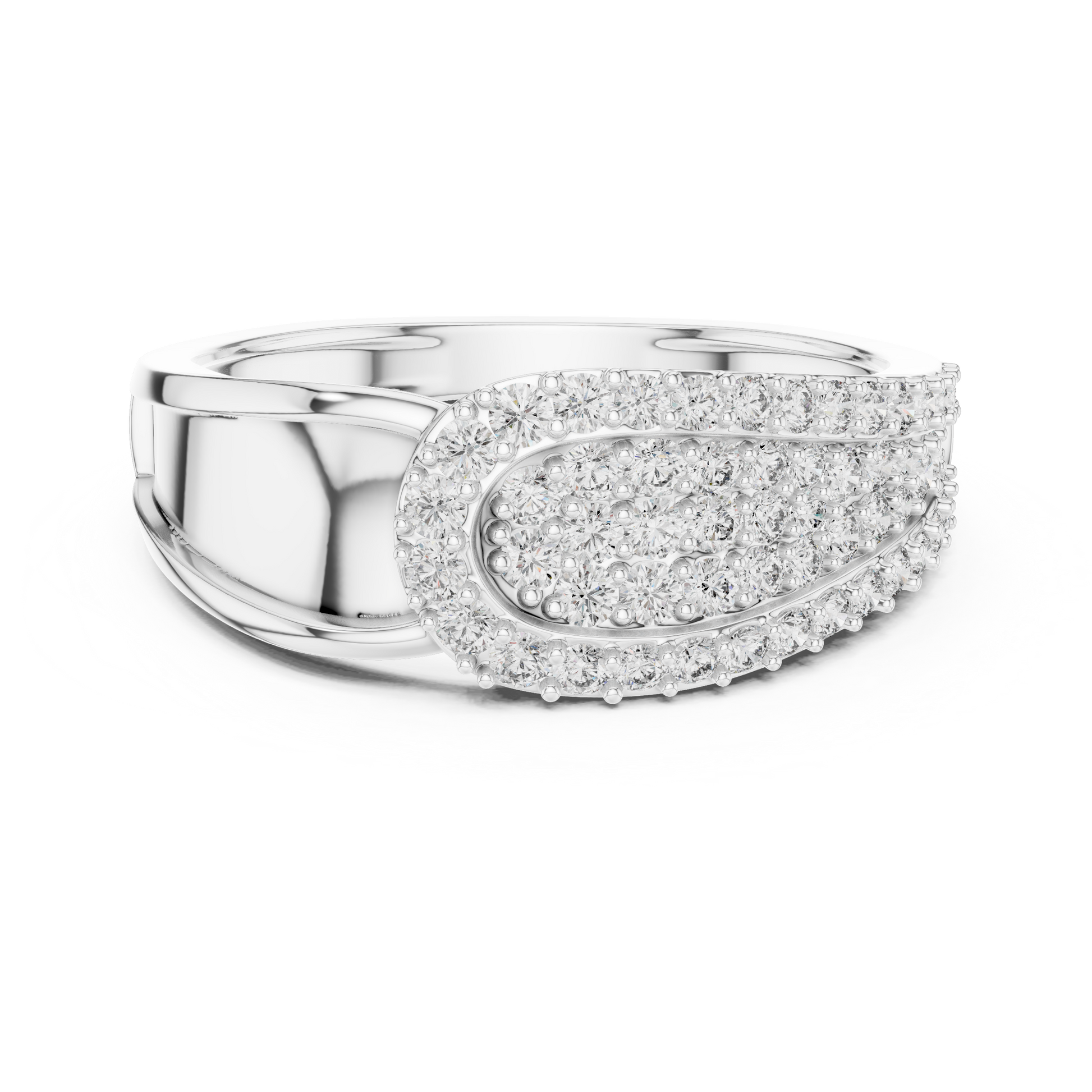 Asymmetrical Belt-Inspired Statement Pavé Round Moissanite Buckle Cocktail Ring
