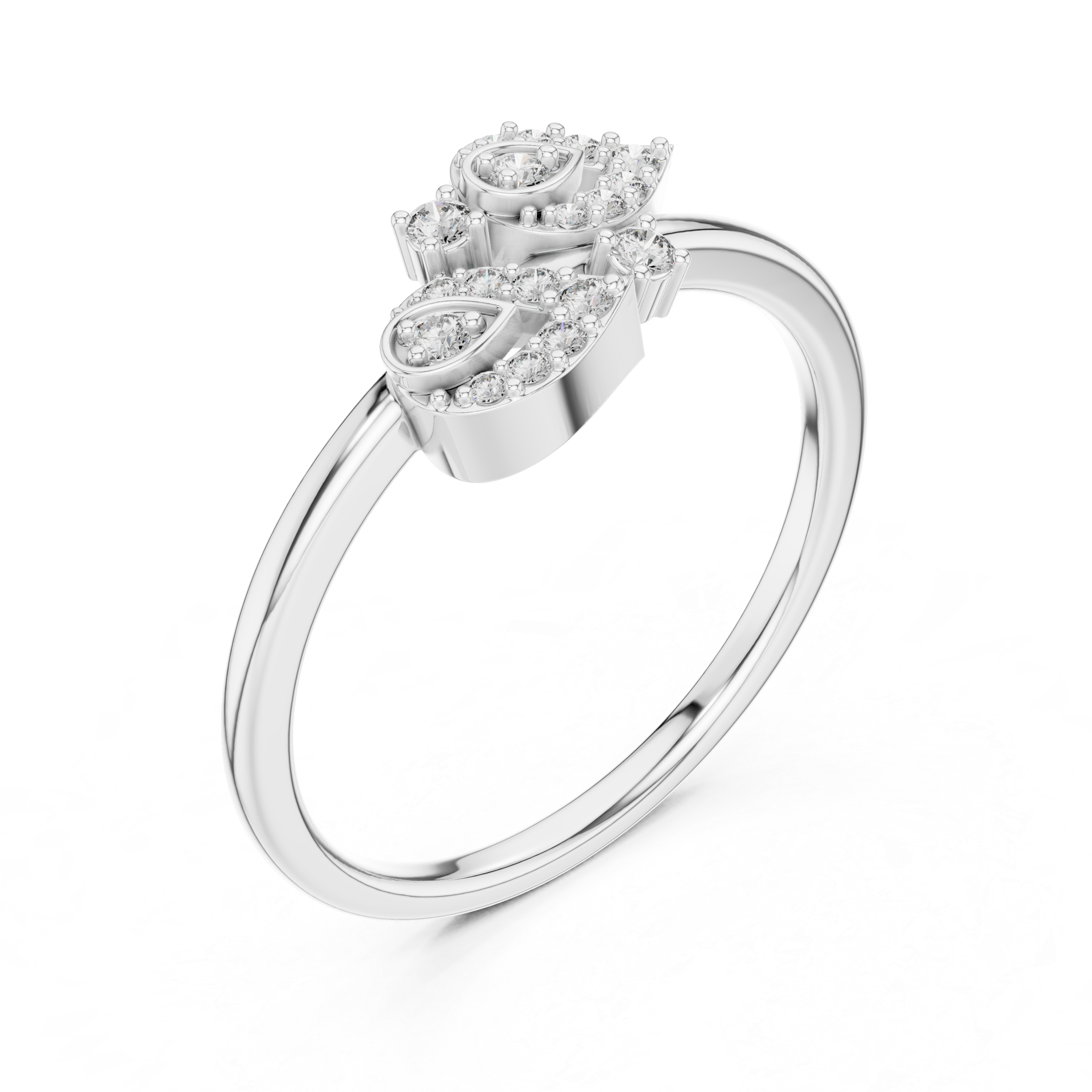 The Twin Paisley Intertwined Moissanite Diamond Engagement Ring in 925 Sterling Silver