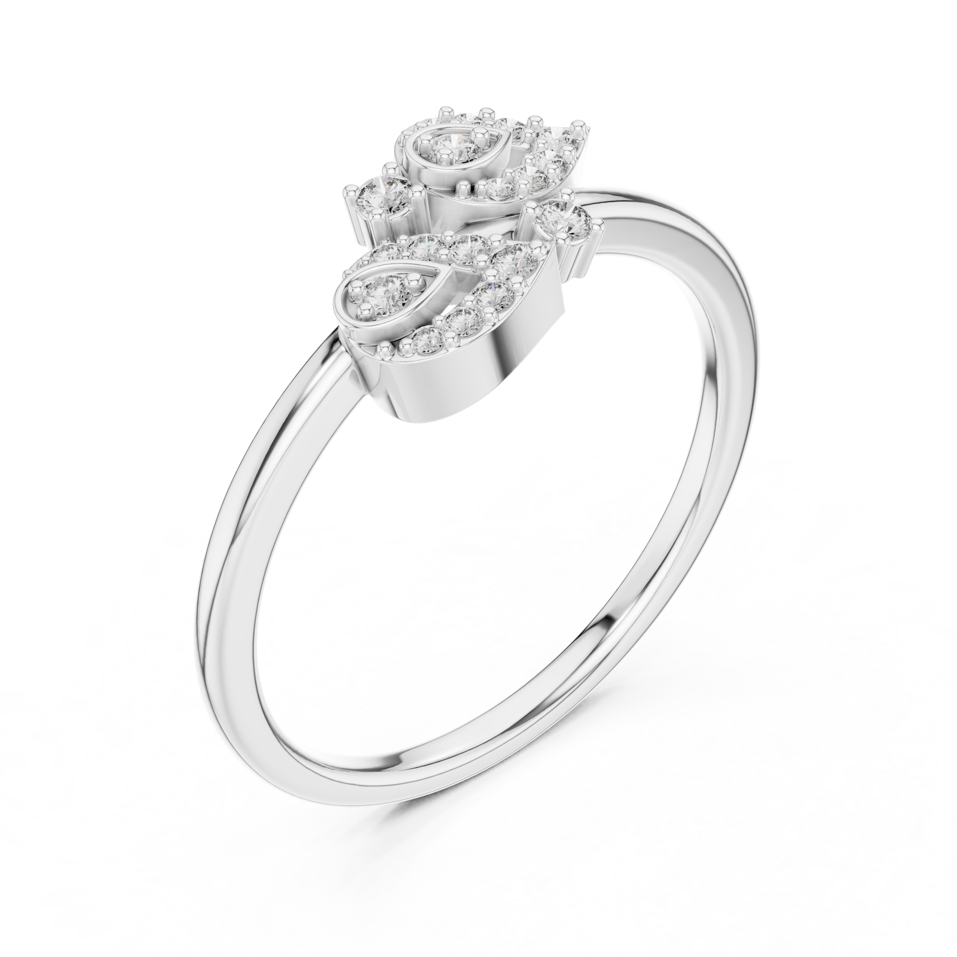 The Twin Paisley Intertwined Moissanite Diamond Engagement Ring in 925 Sterling Silver