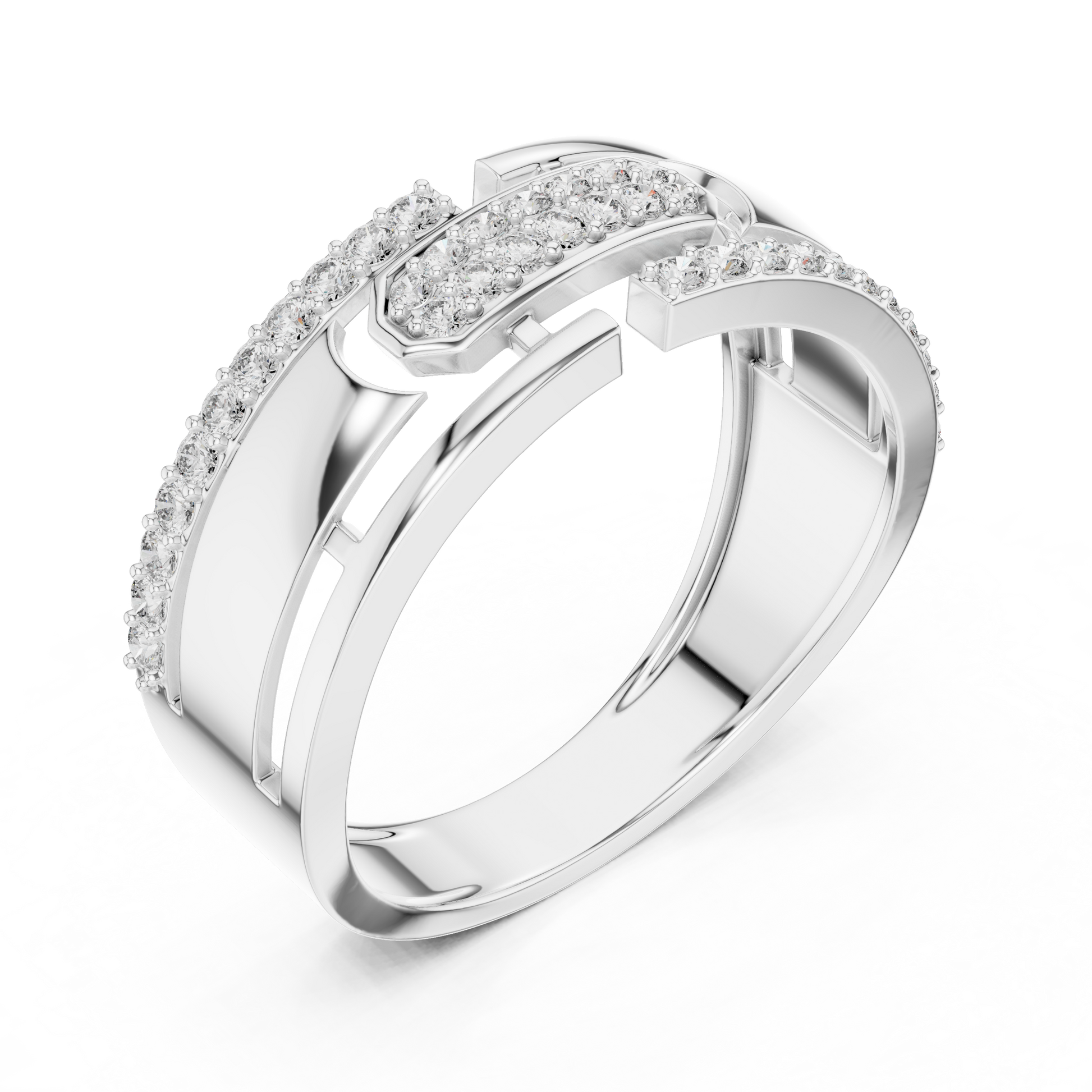 Men's Architectural Multi-Band Openwork Geometric Moissanite Ring with Symmetrical Accents
