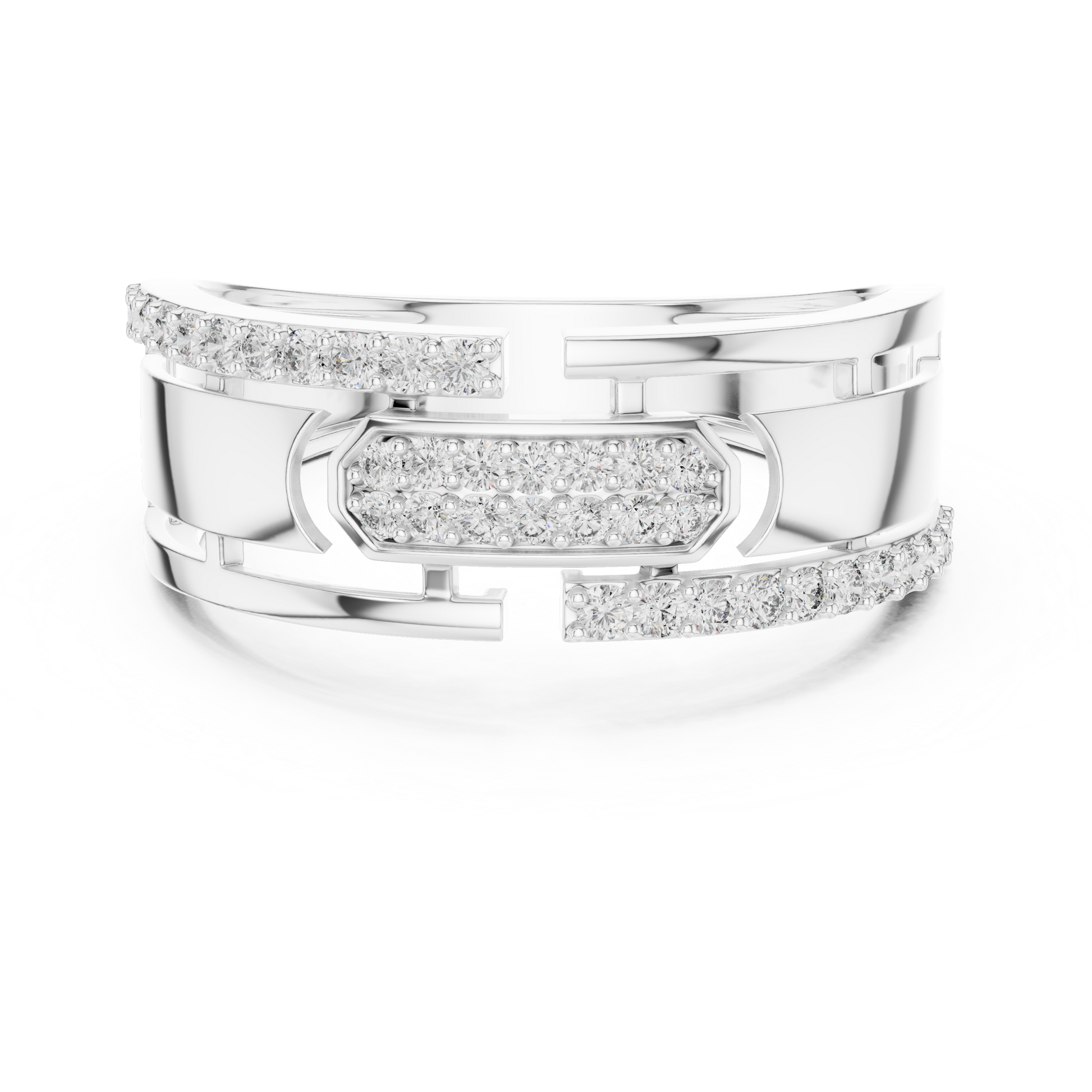 Men's Architectural Multi-Band Openwork Geometric Moissanite Ring with Symmetrical Accents