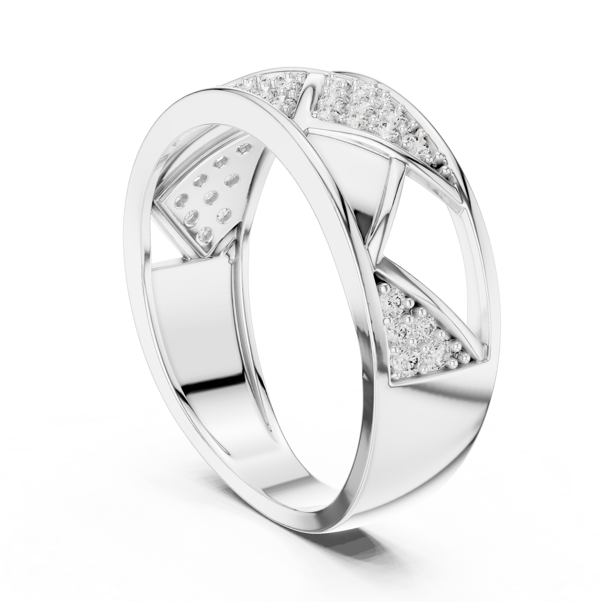 Contemporary Geometric Sterling Silver Band Ring with Interlocking Triangular Openwork