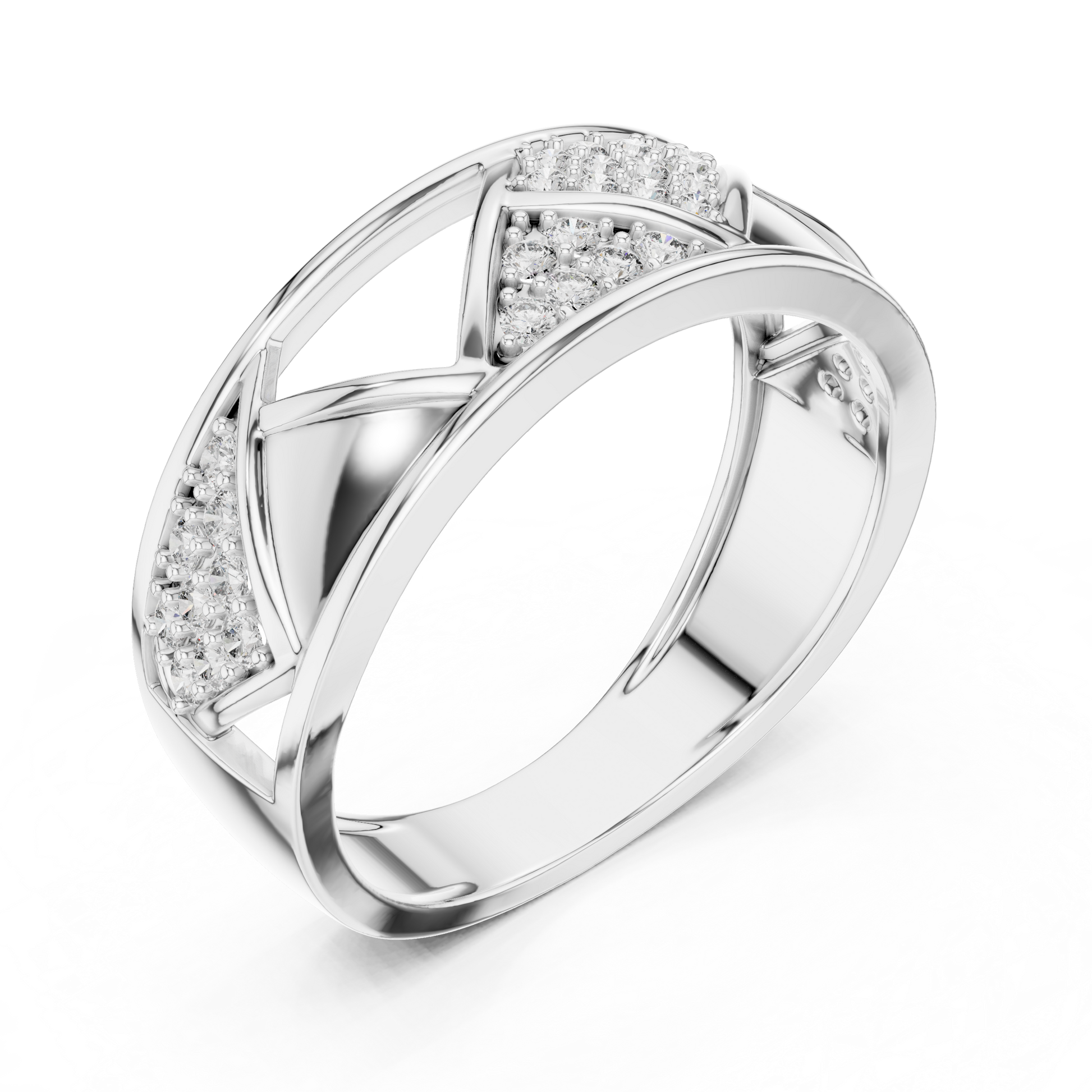 Contemporary Geometric Sterling Silver Band Ring with Interlocking Triangular Openwork