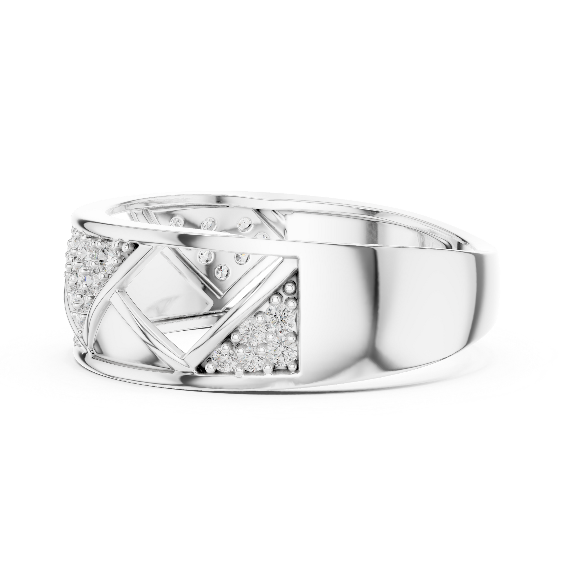 Contemporary Geometric Sterling Silver Band Ring with Interlocking Triangular Openwork