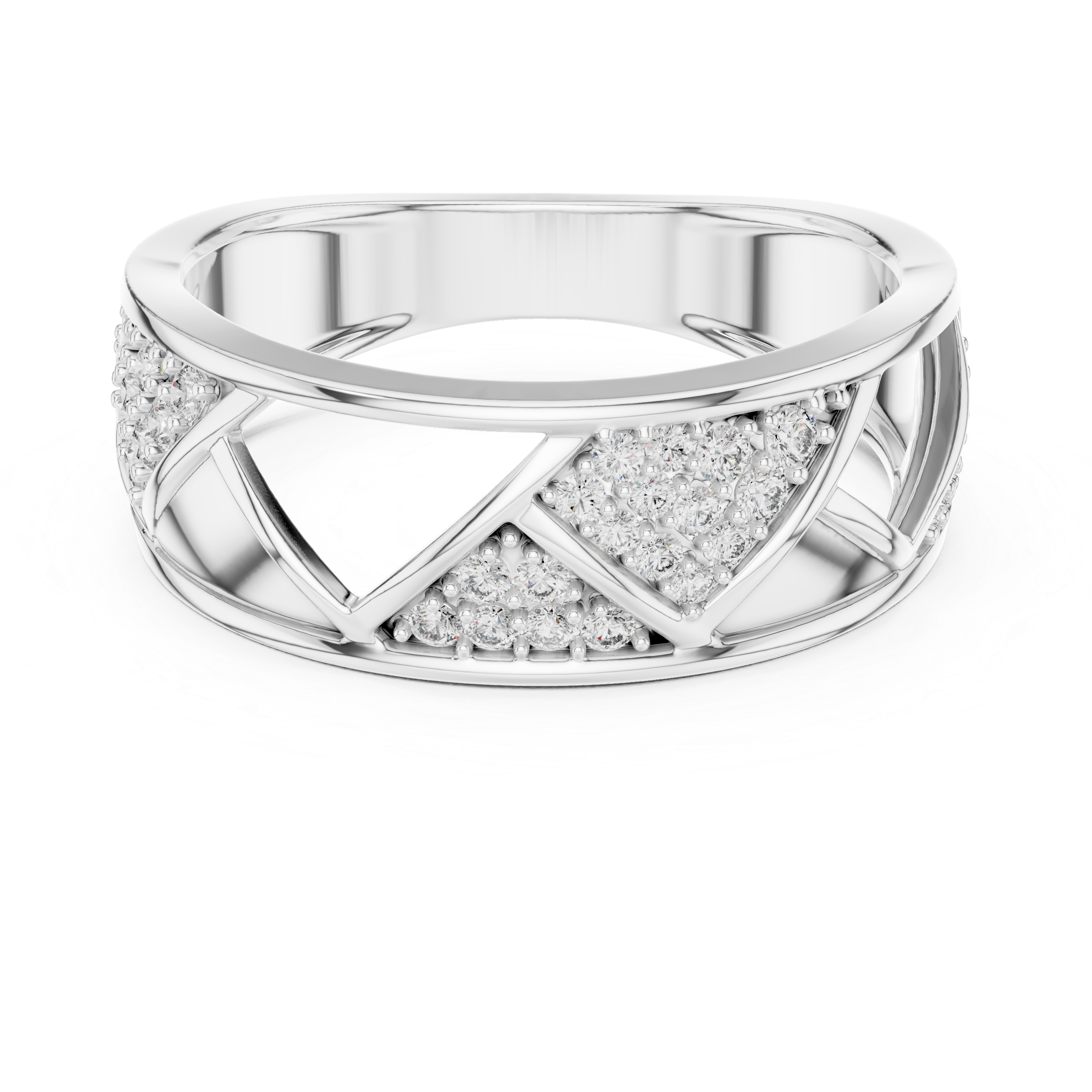 Contemporary Geometric Sterling Silver Band Ring with Interlocking Triangular Openwork