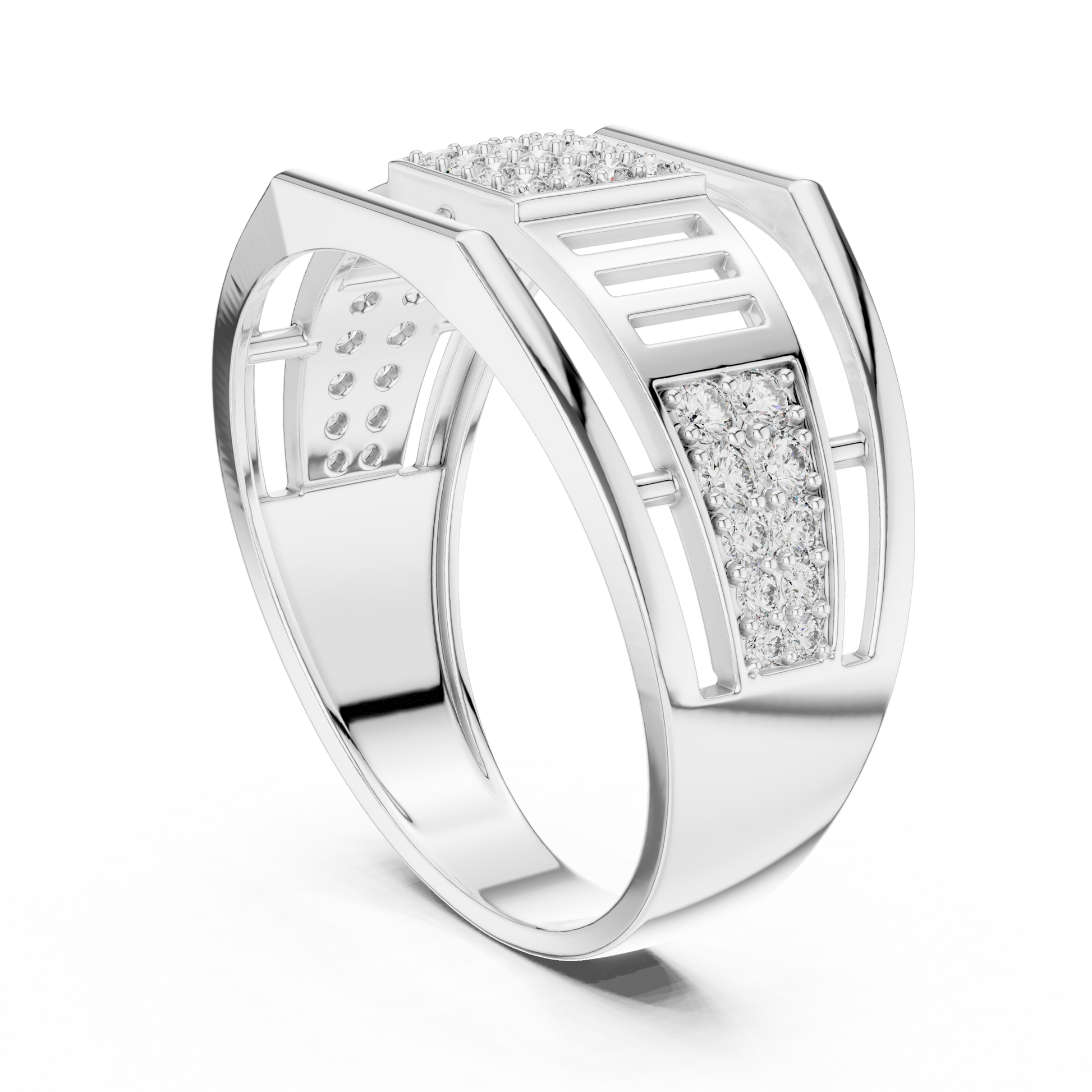 Sterling Silver Men's Ring with Geometric Round Moissanite and Wide Band