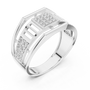 Sterling Silver Men's Ring with Geometric Round Moissanite and Wide Band