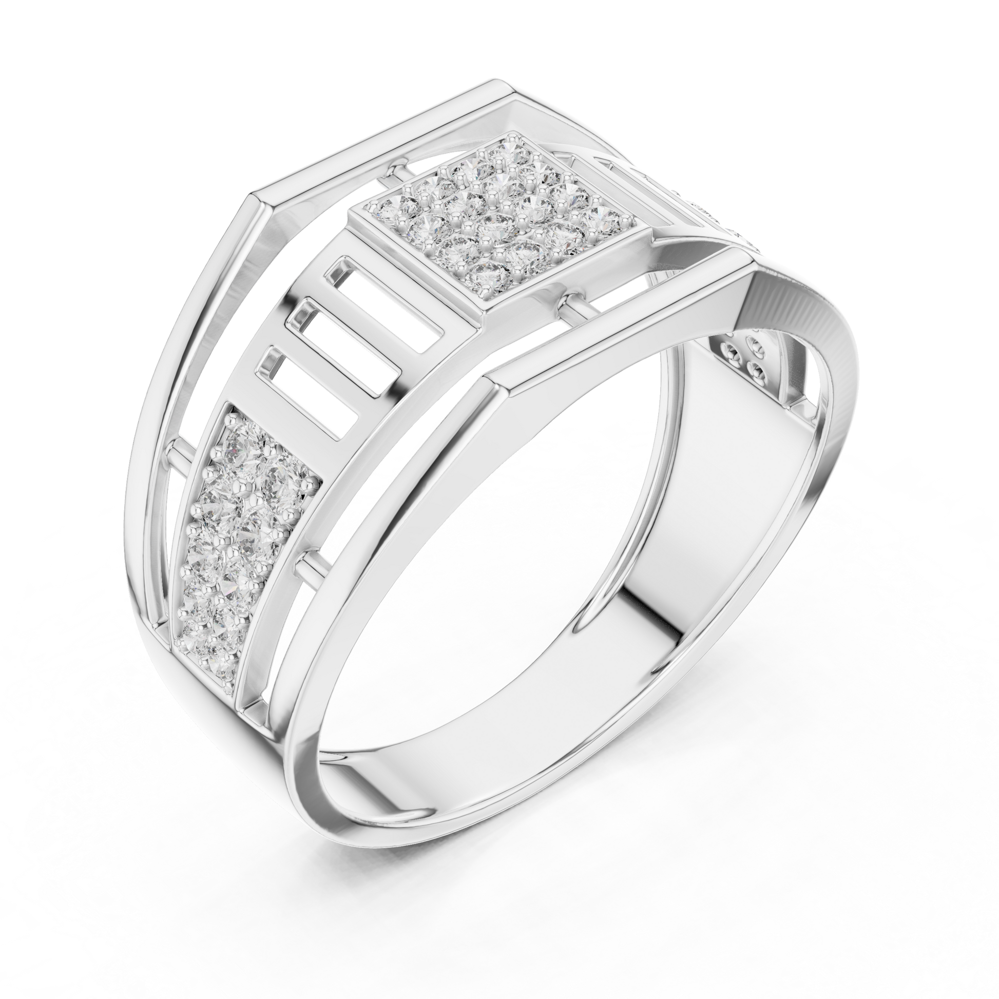 Sterling Silver Men's Ring with Geometric Round Moissanite and Wide Band