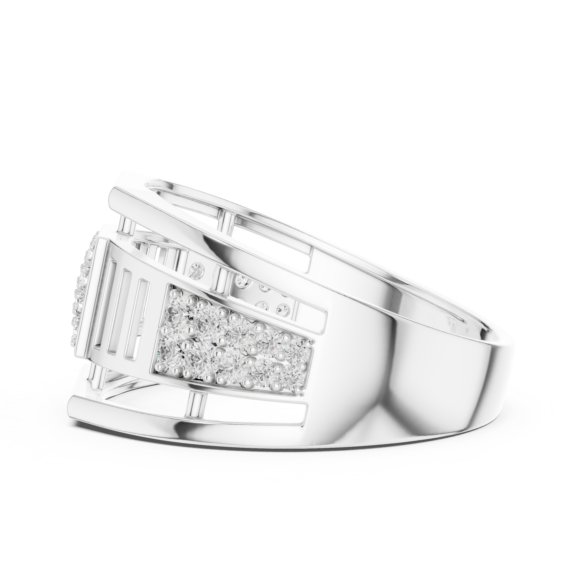 Sterling Silver Men's Ring with Geometric Round Moissanite and Wide Band