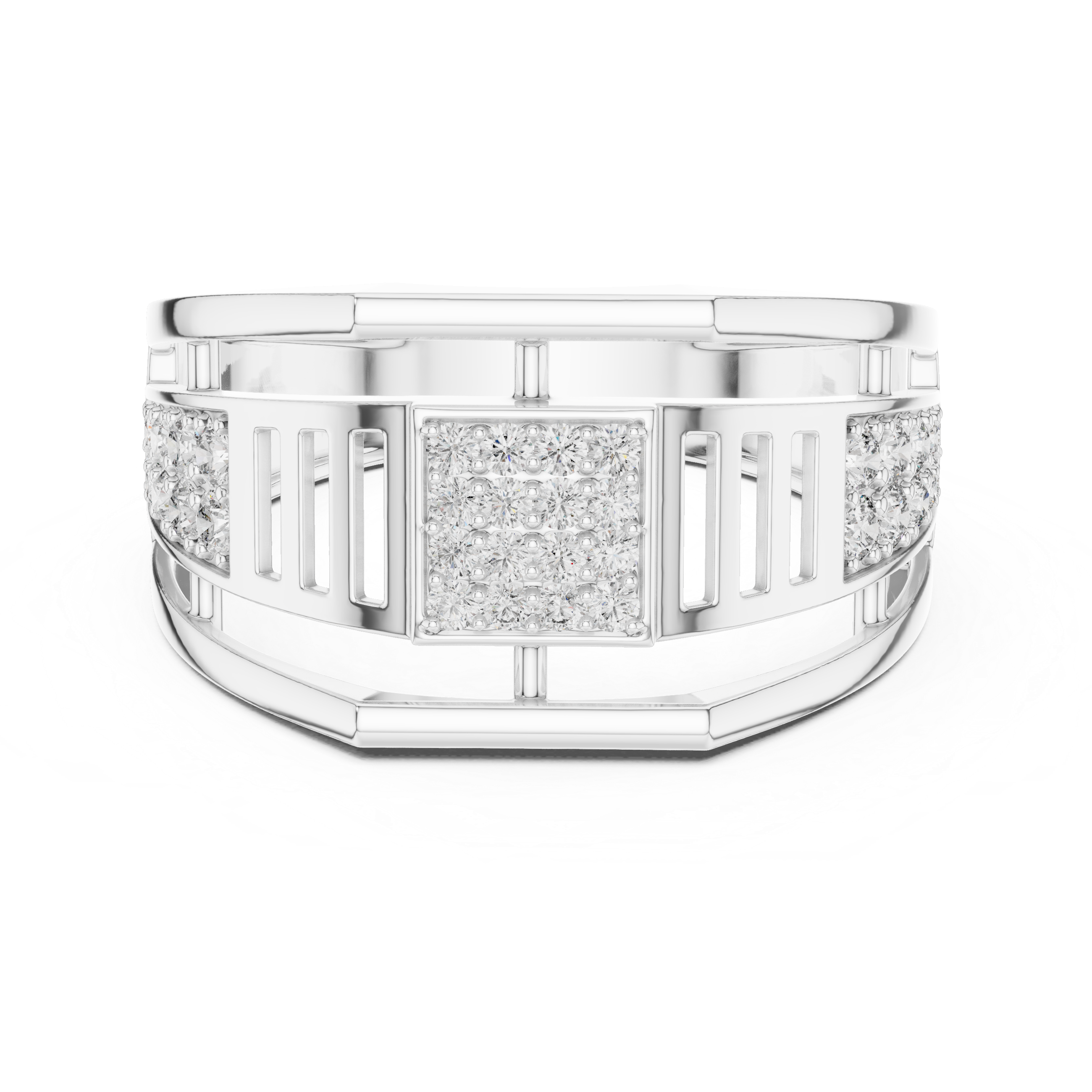 Sterling Silver Men's Ring with Geometric Round Moissanite and Wide Band