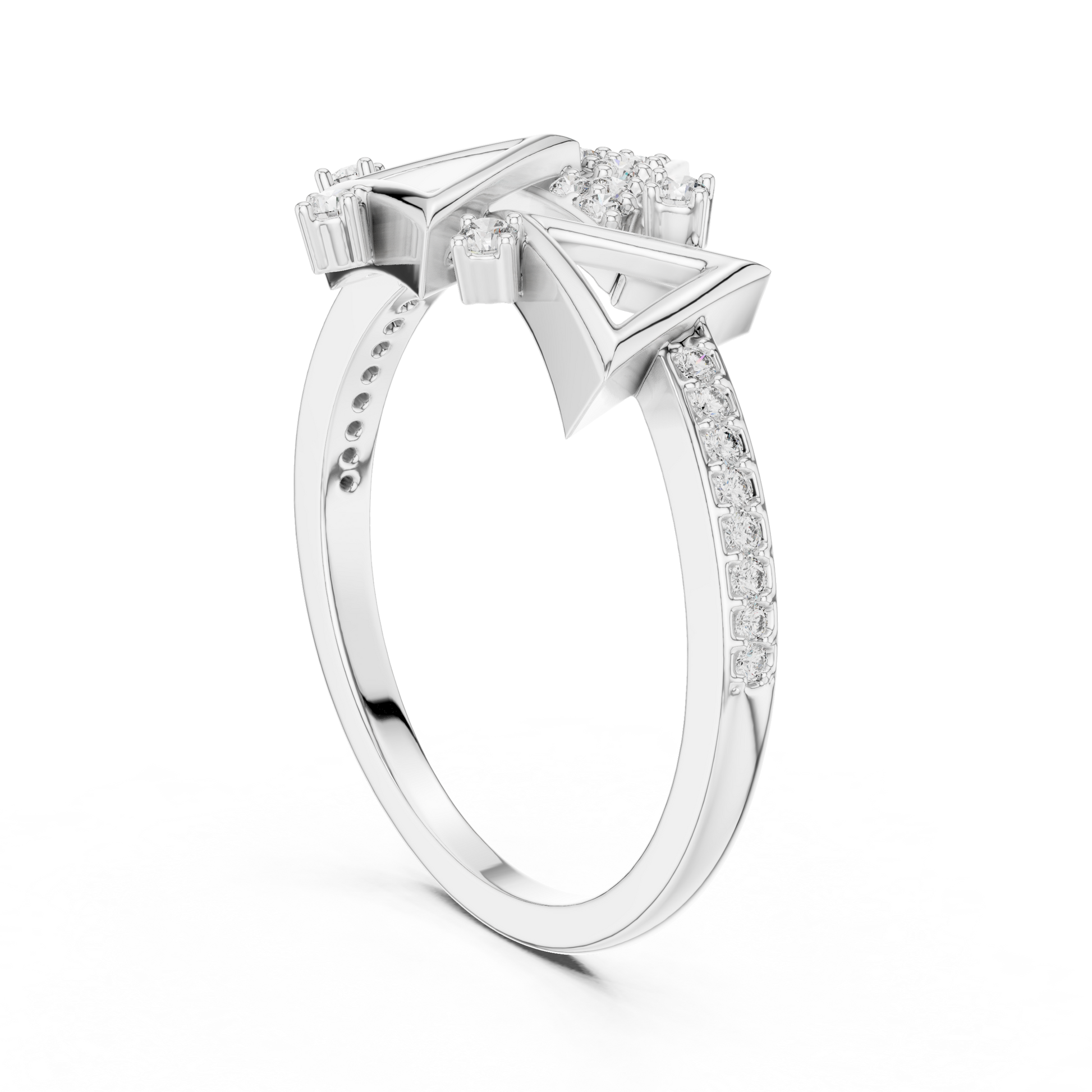 Geometric Triangular Cluster Cocktail Ring – Avant-Garde Design with Accent Stones
