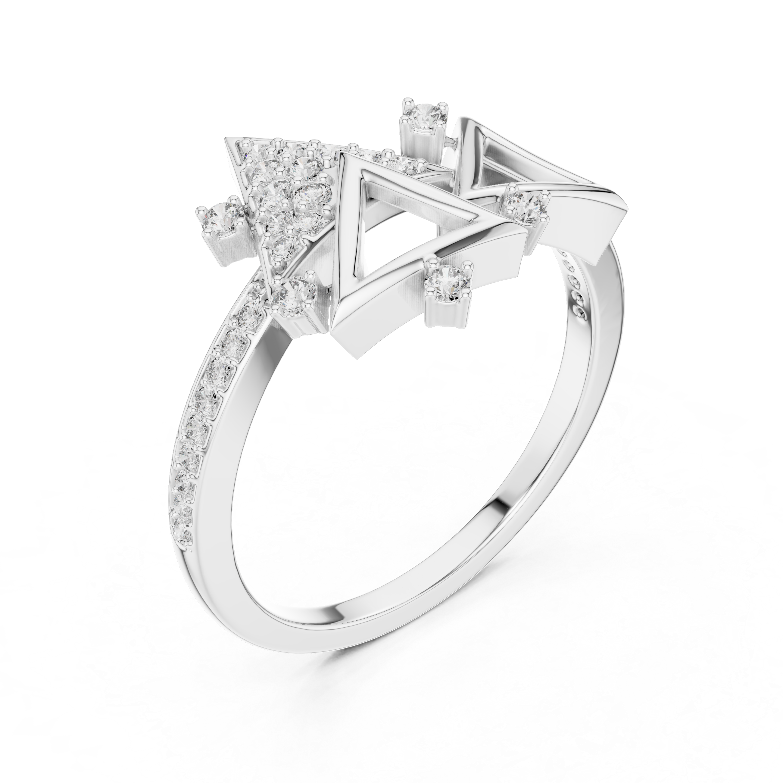 Geometric Triangular Cluster Cocktail Ring – Avant-Garde Design with Accent Stones