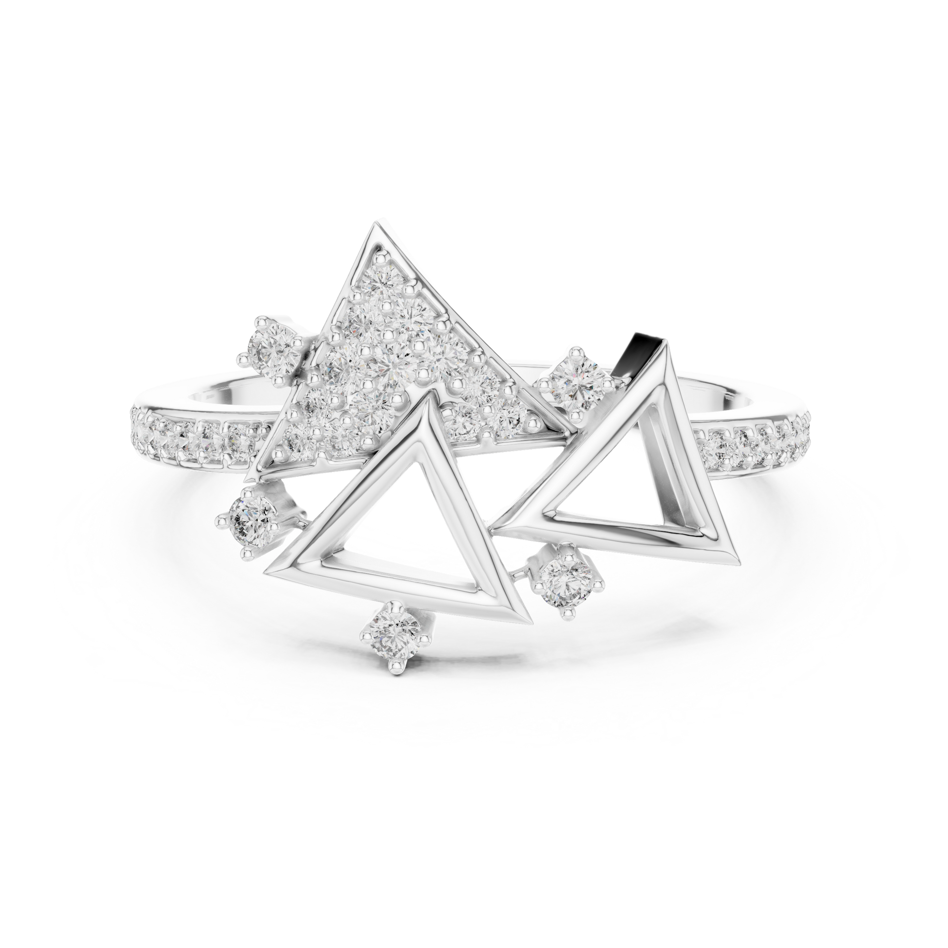 Geometric Triangular Cluster Cocktail Ring – Avant-Garde Design with Accent Stones