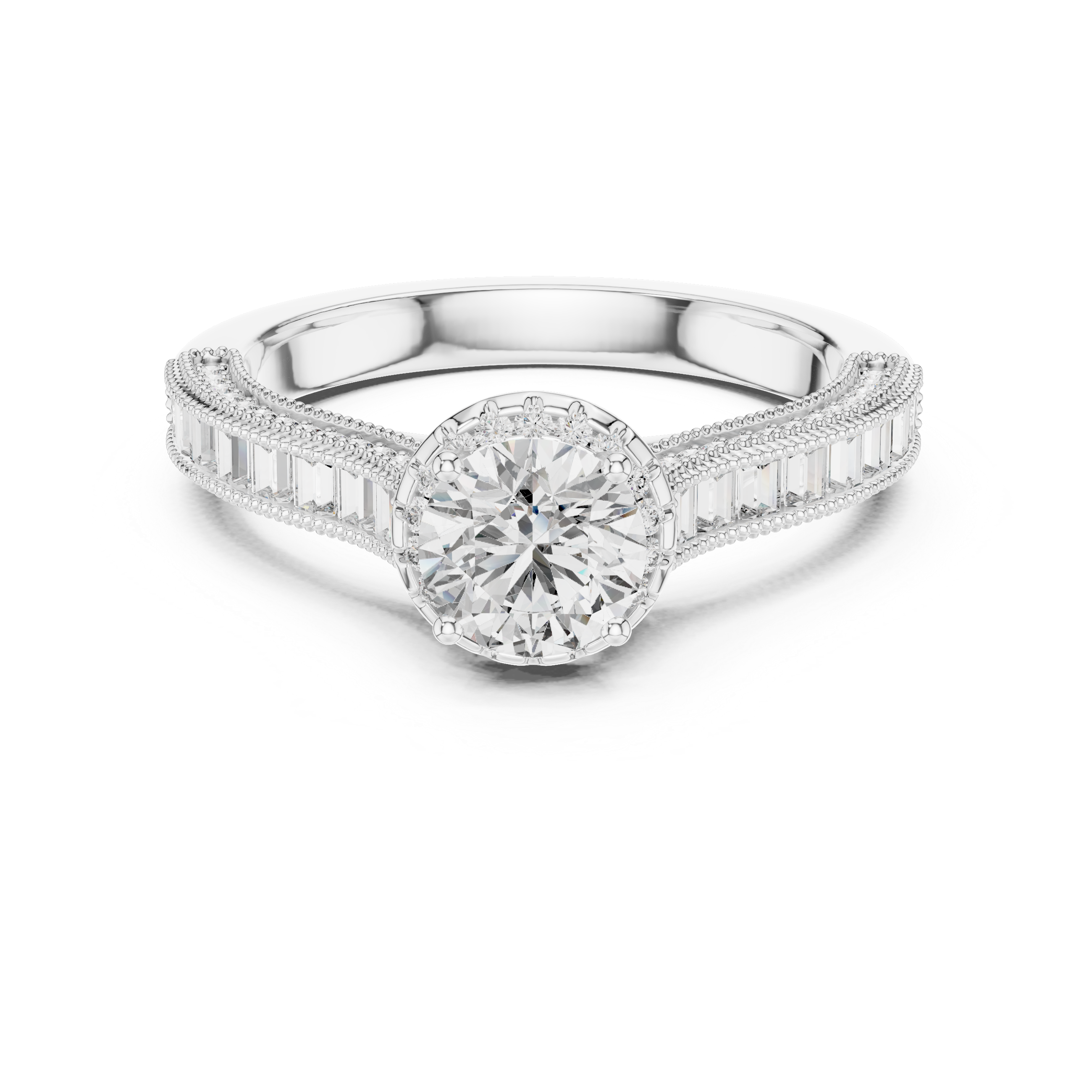 Central Round Cut Solitaire Diamond Art Deco Moissanite Sterling Silver Diamond Ring