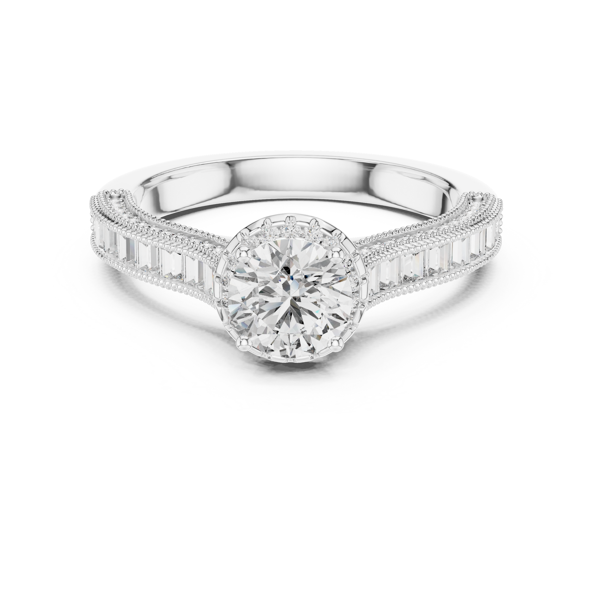 Central Round Cut Solitaire Diamond Art Deco Moissanite Sterling Silver Diamond Ring