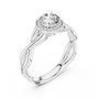 Central Round Cut Solitaire Twisted Halo Engagement Sterling Silver Moissanite Diamond Ring