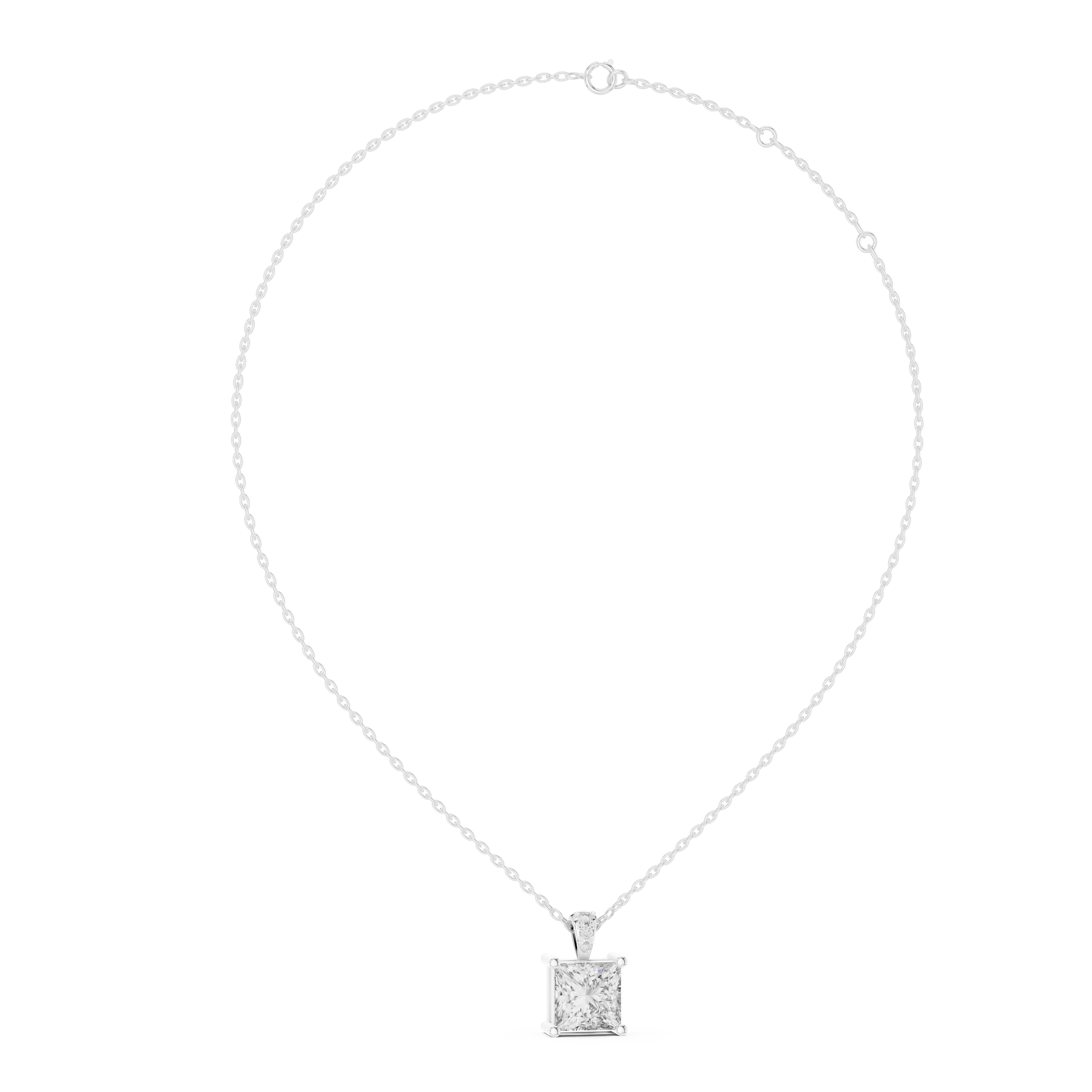 1.0 CT Princess Cut Moissanite Micro Prong Setting 925 Sterling Silver Diamond Pendant Necklace