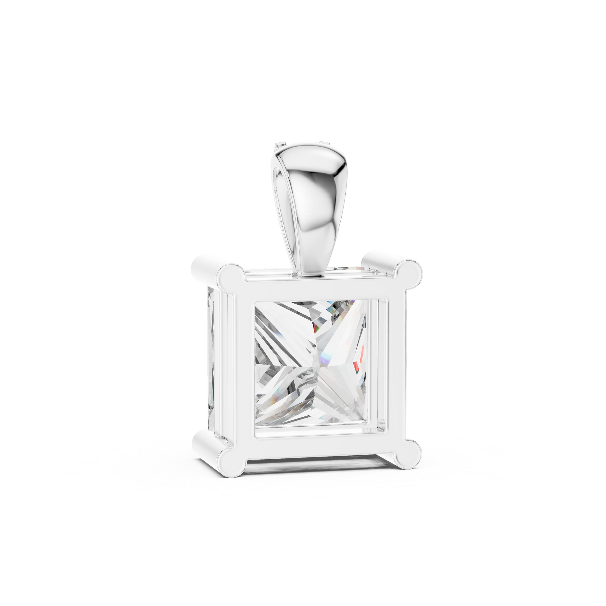 1.0 CT Princess Cut Moissanite Micro Prong Setting 925 Sterling Silver Diamond Pendant Necklace