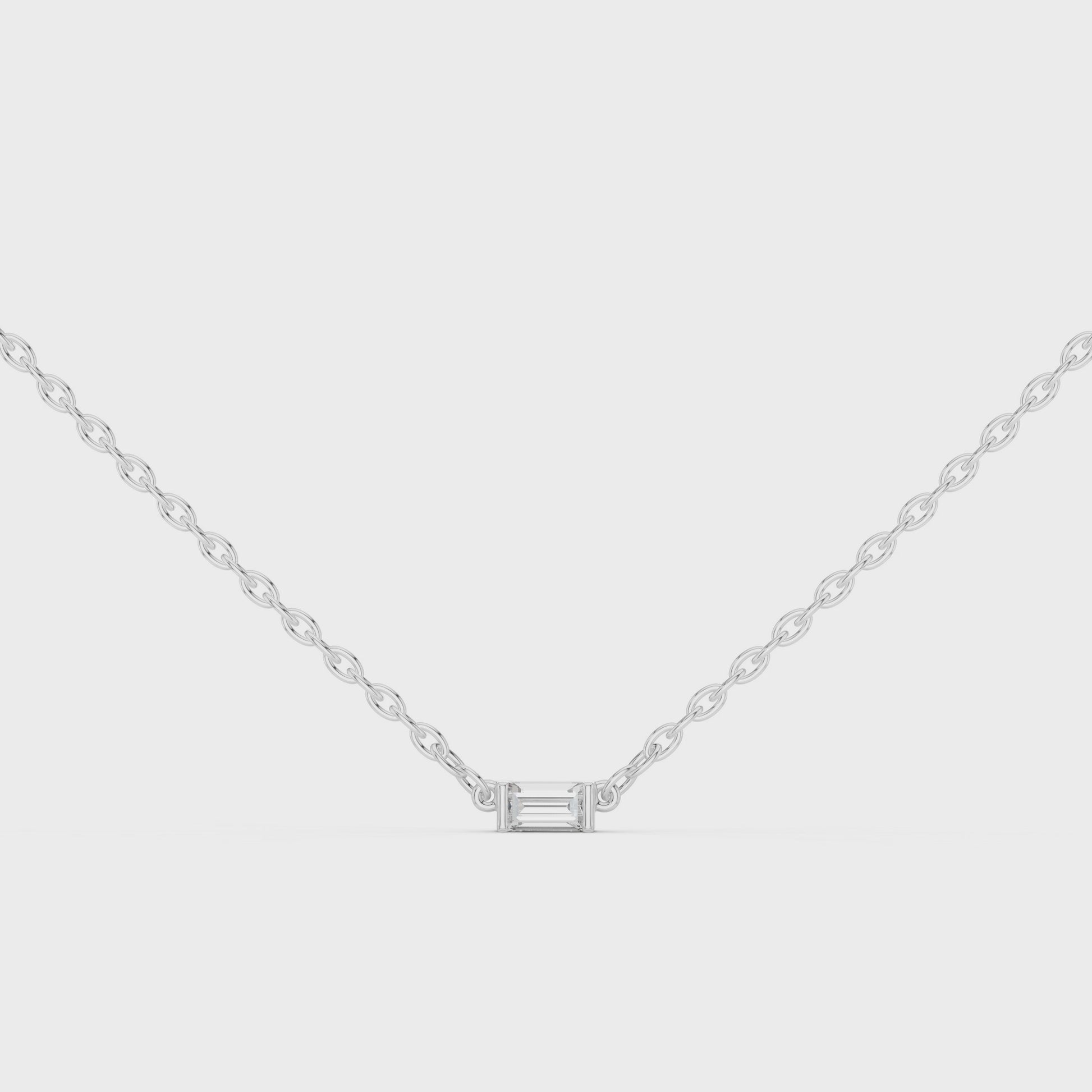 Baguette Solitaire Moissanite Sterling Silver Necklace Pendant
