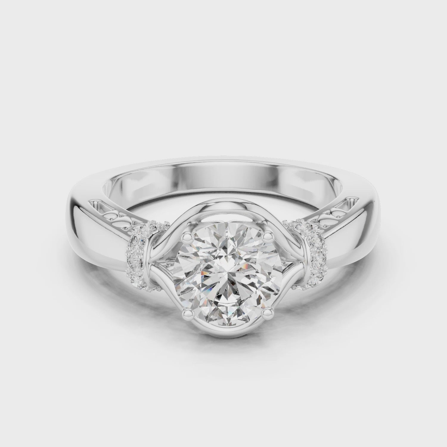 Central Round Cut Vintage Art Deco Split Shank Ring Moissanite 925 Sterling Silver Diamond Ring
