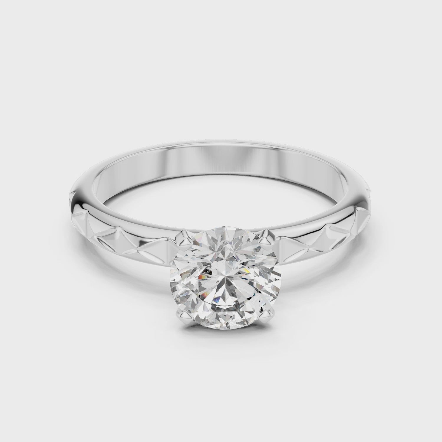Solitaire Round Cut Moissanite Sterling Silver Engagement Ring