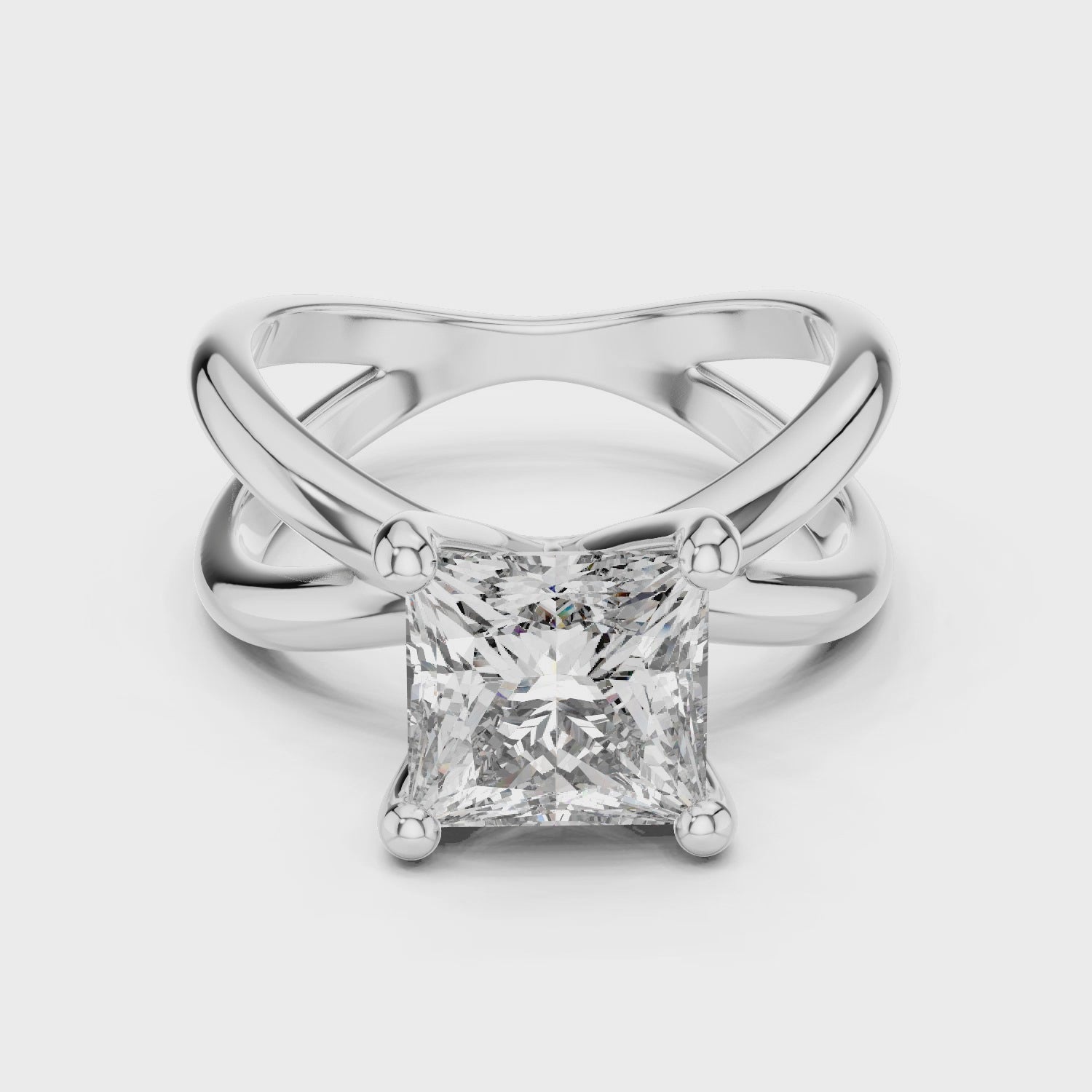 Intricate Criss-Cross Split Shank Princess Cut Moissanite Diamond Solitaire Engagement Ring