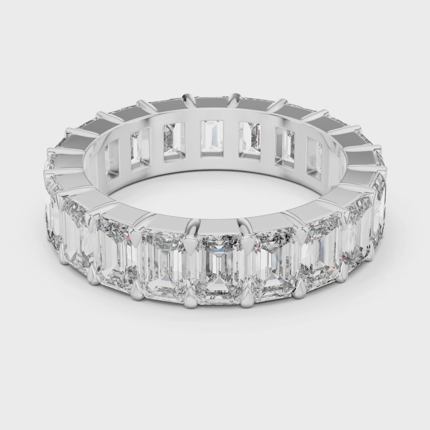 Sterling Silver Moissanite Emerald Cut Diamond Eternity Wedding Band