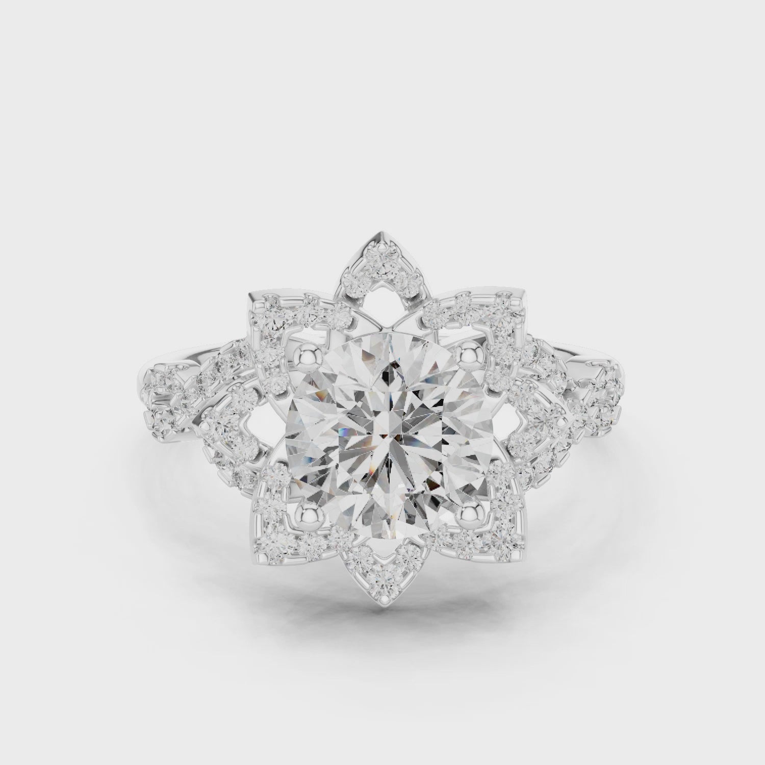 Round Moissanite Floral Halo Nature-inspired Engagement Ring in Sterling Silver