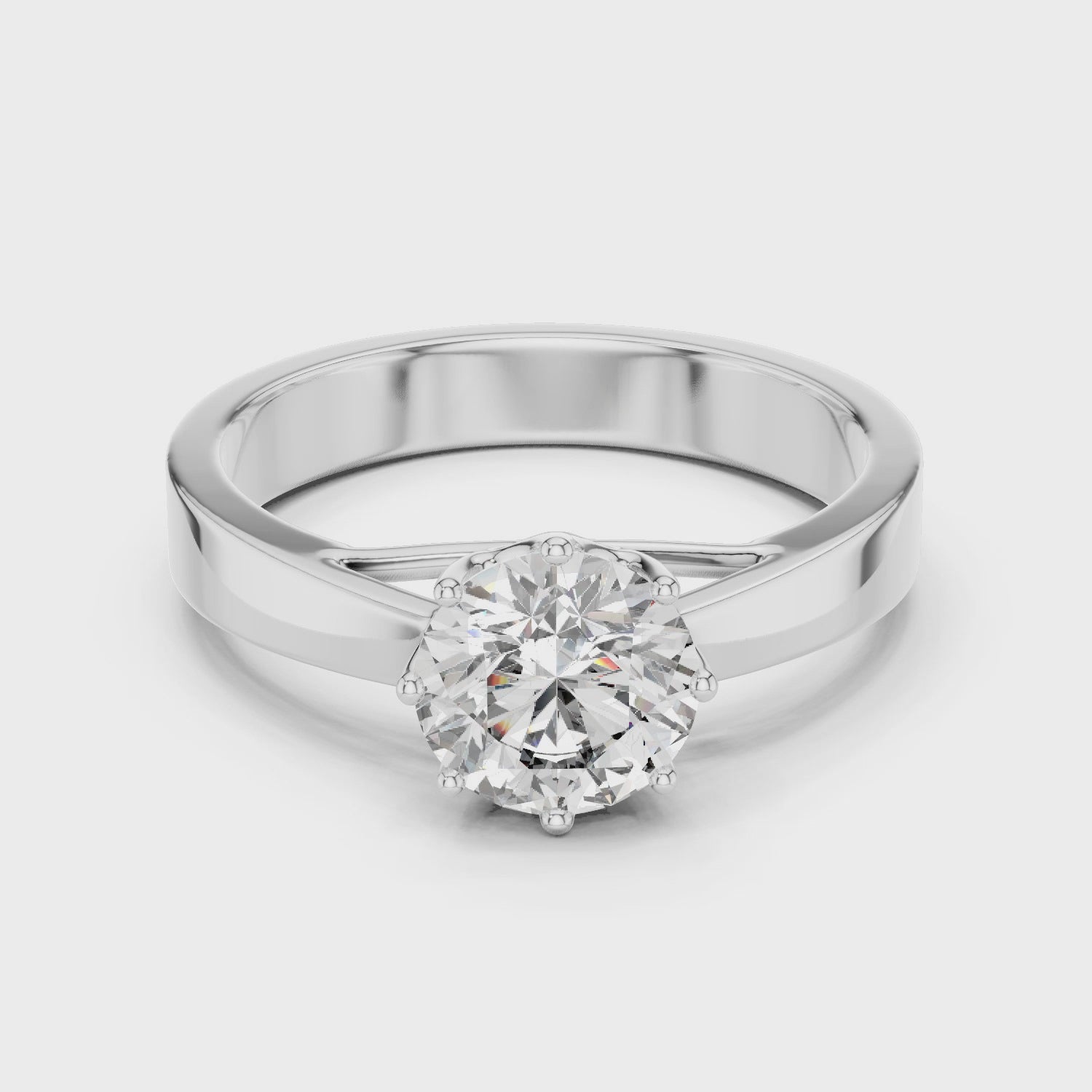 Classic Round Cut Solitaire Moissanite Eight-Prong Sterling Silver Engagement Ring