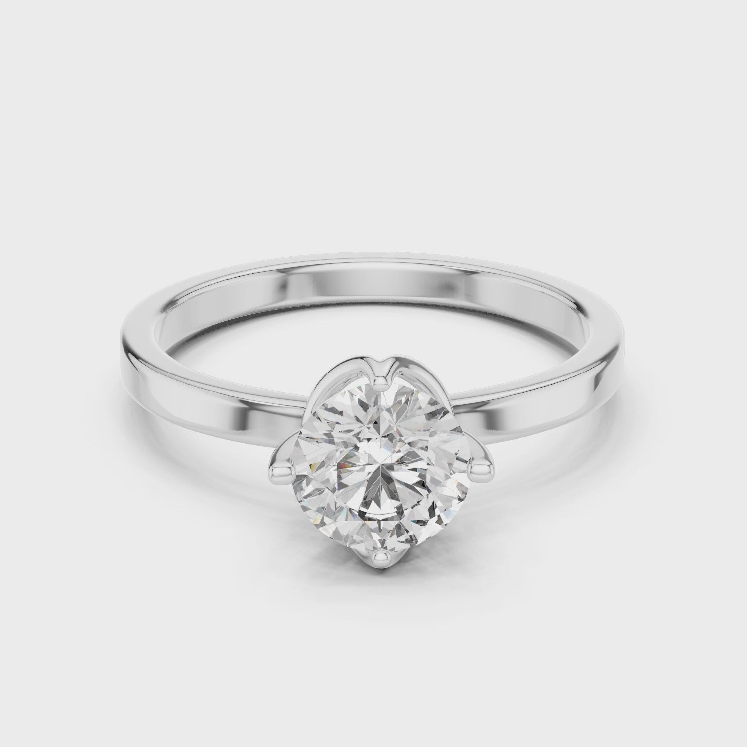 925 Sterling Silver Floral Head Setting Round Moissanite Solitaire Engagement Ring