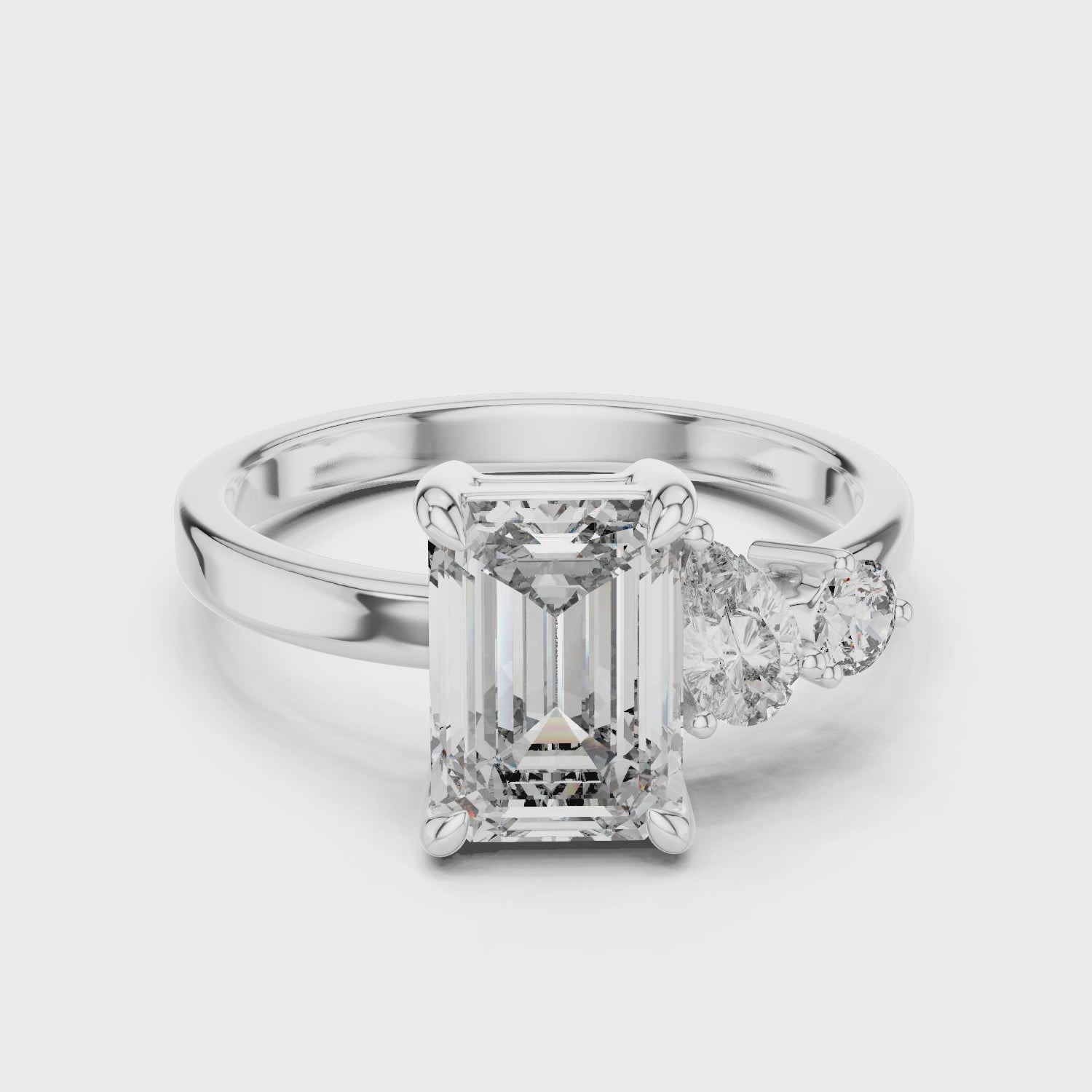 Emerald-cut Moissanite Diamond Asymmetrical Multi-stone Design Engagement Ring