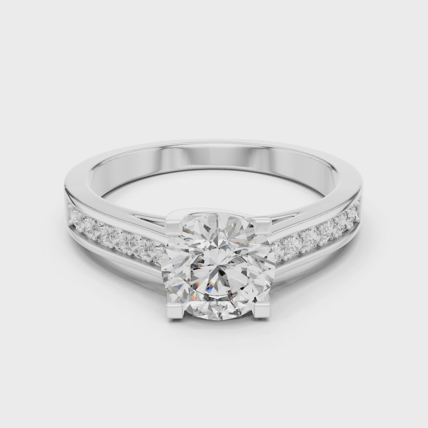 925 Sterling Silver 1 CT Round Cut Moissanite Channel Set Engagement Ring