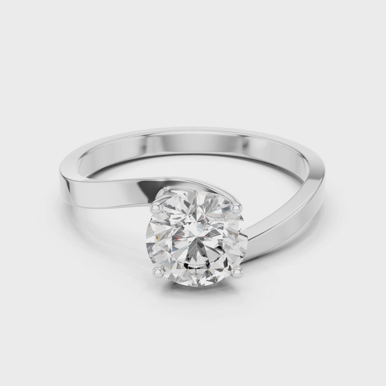 Round Moissanite Silver Solitaire Engagement Ring with a Swirl Band Design
